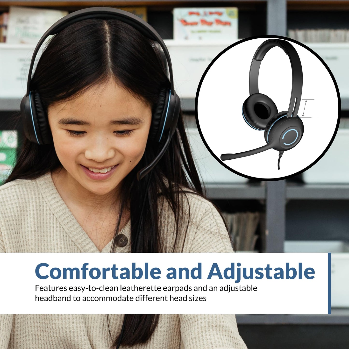 Cyber Acoustics AC-5008A USB Stereo Headset with Microphone for PC – Wired USB Headphones with Mic, Noise Cancelling Computer Headset with in-Line Volume and Mute Controls for Classroom, or Home