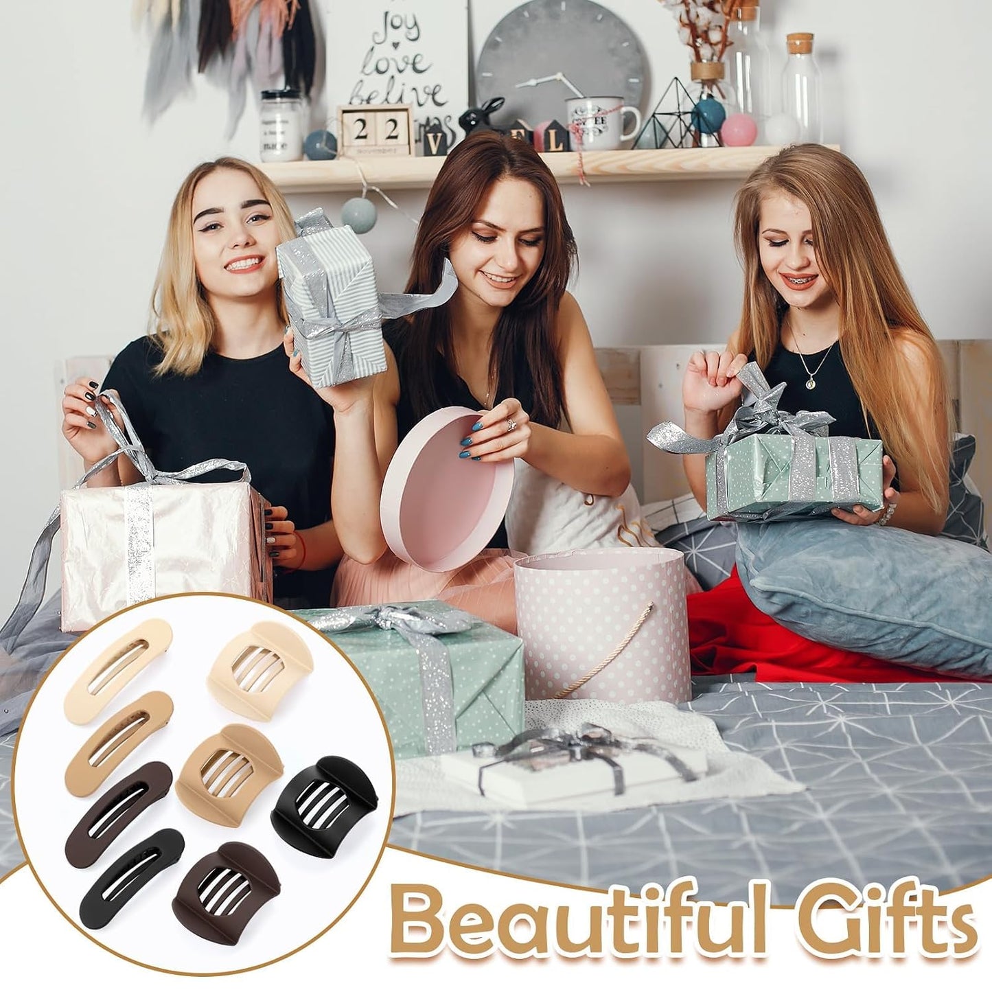 8 Pcs Flat Hair Clips for Women, 2 Styles Large Flat Claw Clips for Women, Strong Hold Non-slip French Hair Clips for Thick Thin Hair, Neutral Color WN420
