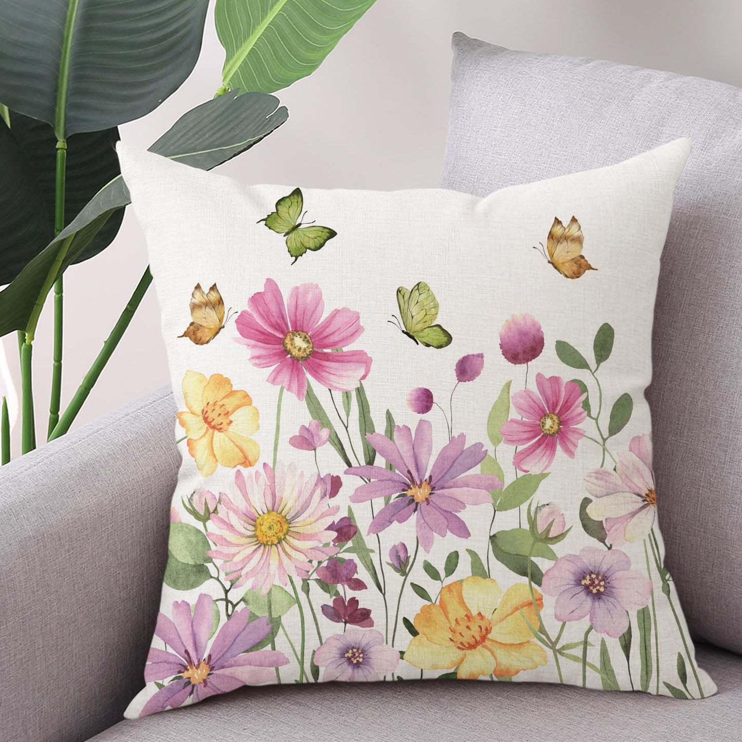 Spring Easter Pillow Covers 18x18 Set of 2 Rabbit Bunny Carrot Truck Spring Flowers Decorative Throw Pillow Covers for Home Office Sofa Bed Couch BST326L