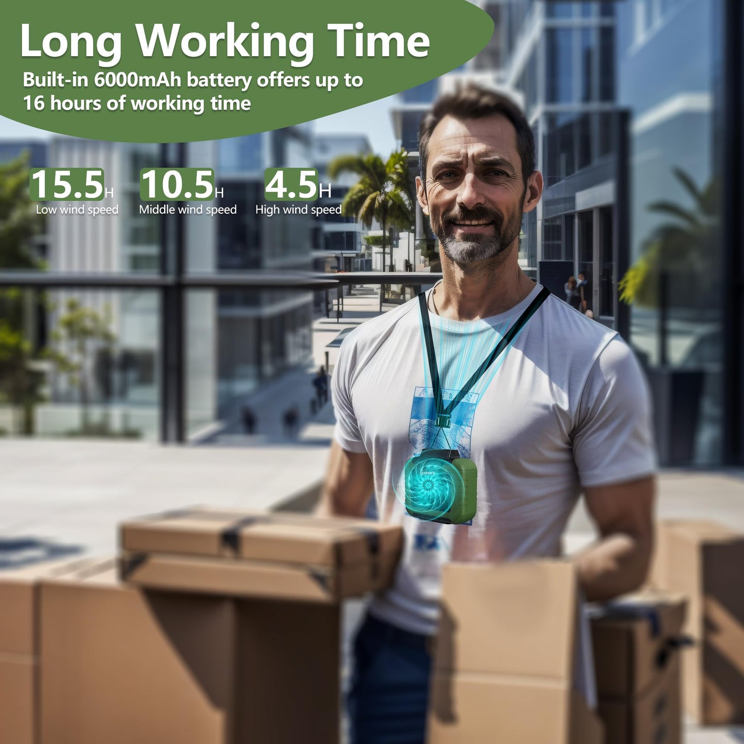 Portable Waist Fan - 6000mAh Battery, 3 Speeds, Strong Airflow, Up to 16 Hours Working Time, Portable Hands-Free Cooling Belt Clip Fan for Construction Workers, Couriers, and Campers BST202