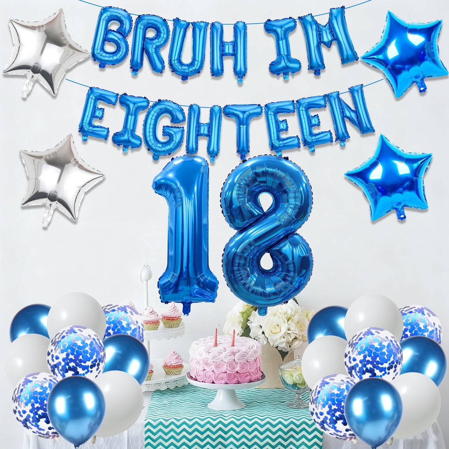 9th Birthday Decoration Balloon Banner - 33 Pcs Blue Bruh Im Nine Letter Banners Number 9 Star Foil Latex Balloons for Boys And Girls Happy Birthday Celebration Party Decor Supplies BST326L