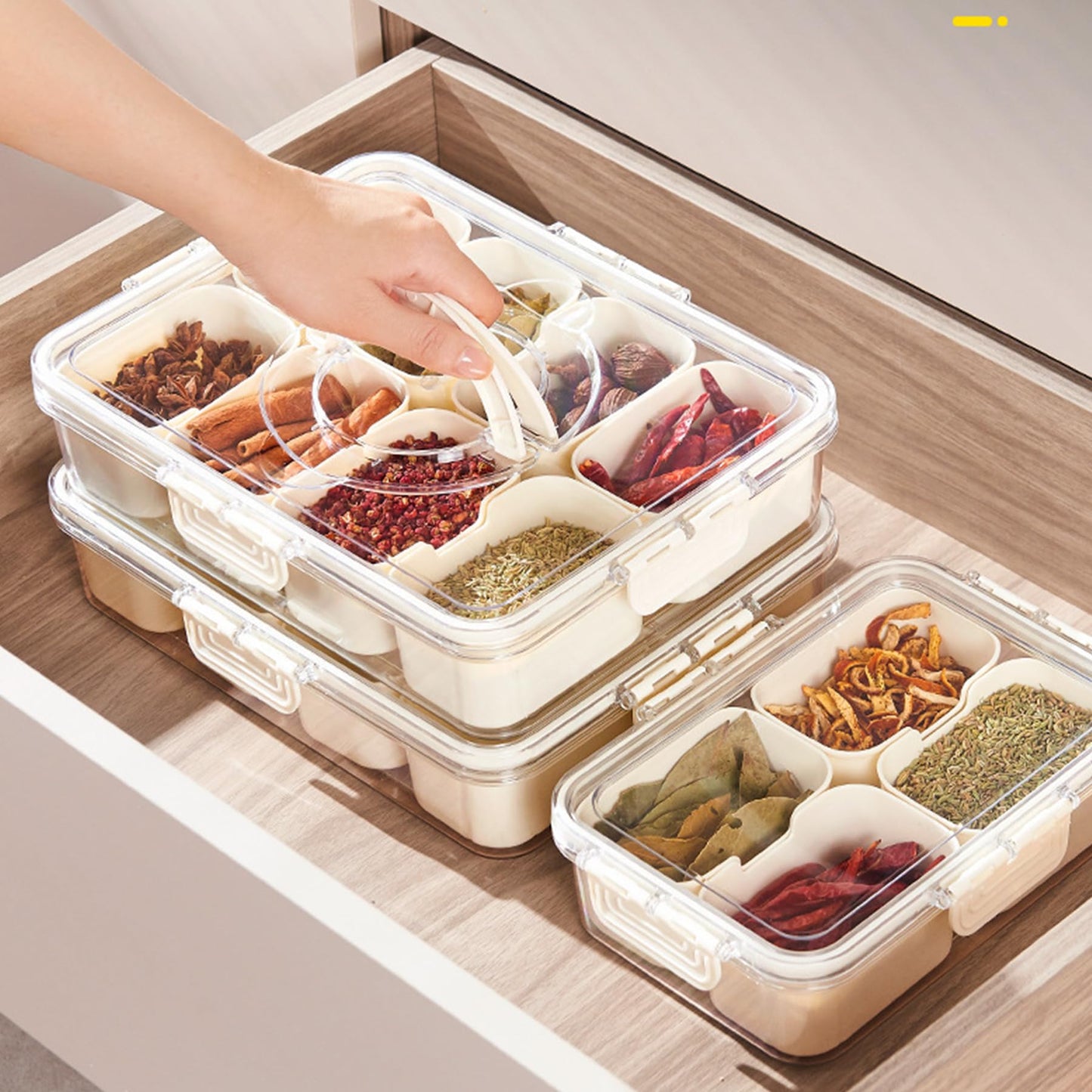 VOUKEN 2PCS Plastic Divided Serving Tray with Lid Snackle Box Charcuterie Container Portable Snack Platters Organizer for Candy, Fruits, Snacks, Nuts, for Party, Entertaining, Picnic (8 Compartment) BST326H