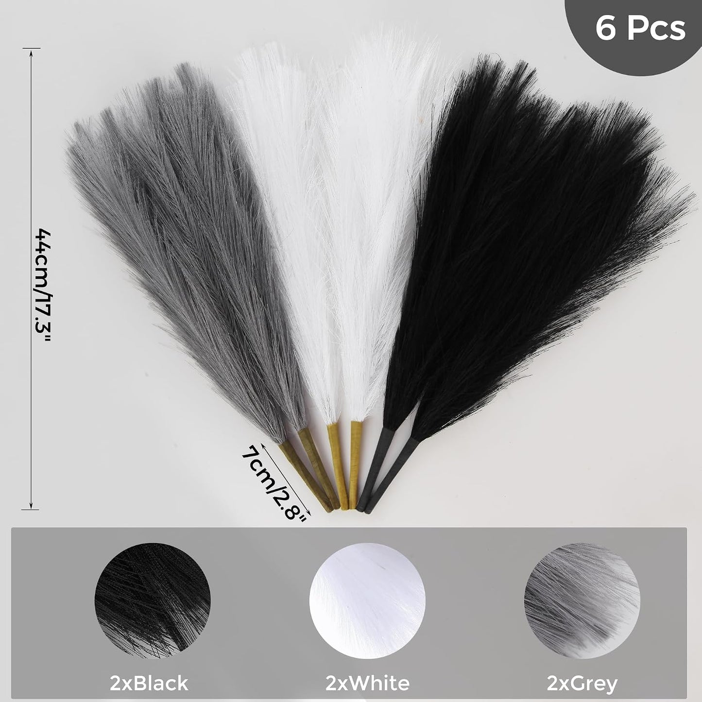 Black Pampas Grass Decor, 17.7 Inch 6pcs for Home Wedding Party, Small Vase | Artificial Pampas Grass in Fluffy Grey and White Short Stems, Durable No Shedding, Vase Filler for Table Centerpieces BST202