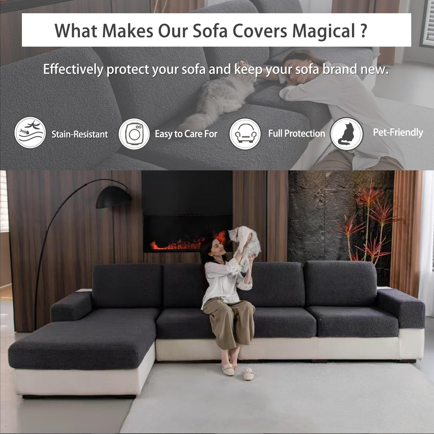 OHSIO Couch Cushion Covers for Sectional Sofa, Stretch Soft Sofa Slipcovers Washable Wear-Resistant Universal Furniture Protector for Living Room(1 Piece Oversized Cover, Green) BST202