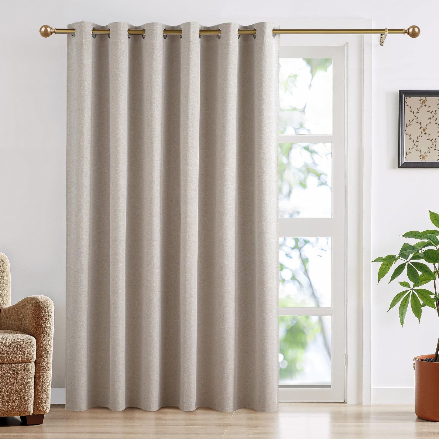 RYB HOME 100% Blackout Curtain for Sliding Glass Doors, Extra Wide Thermal Insulated Privacy Linen Curtains for Bedroom/Patio Door/Living Room/Open Closet, Room Divider, Black, W100xL108, 1 Panel BST220