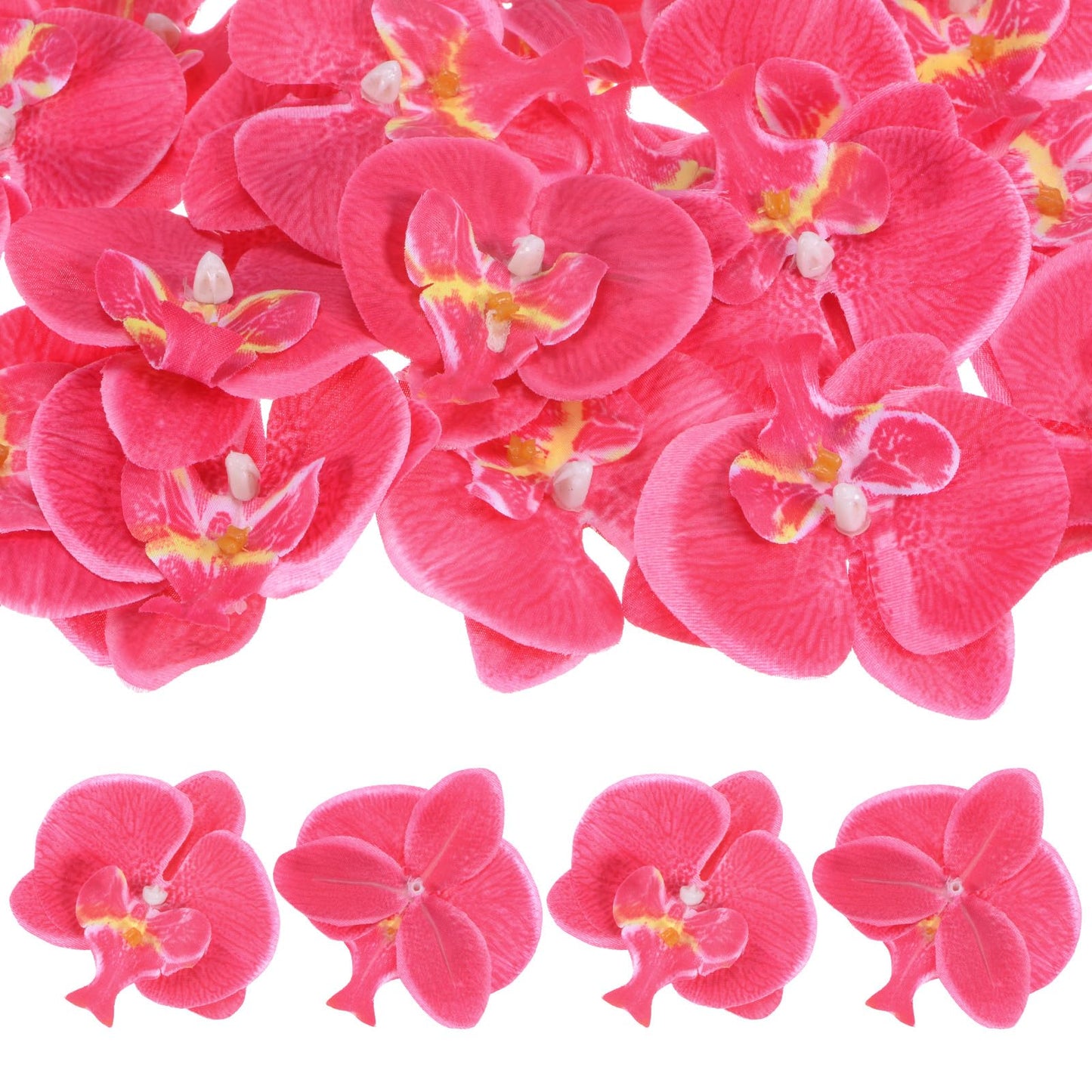M METERXITY 20-Pack Artificial Orchid Flower Heads, Silk Faux Butterfly Flowers Head for Wedding/Bouquet/Bridal/Party Decor, Fake Phalaenopsis Petals Bulk [2.76 Inch, Dark Purple] BST220