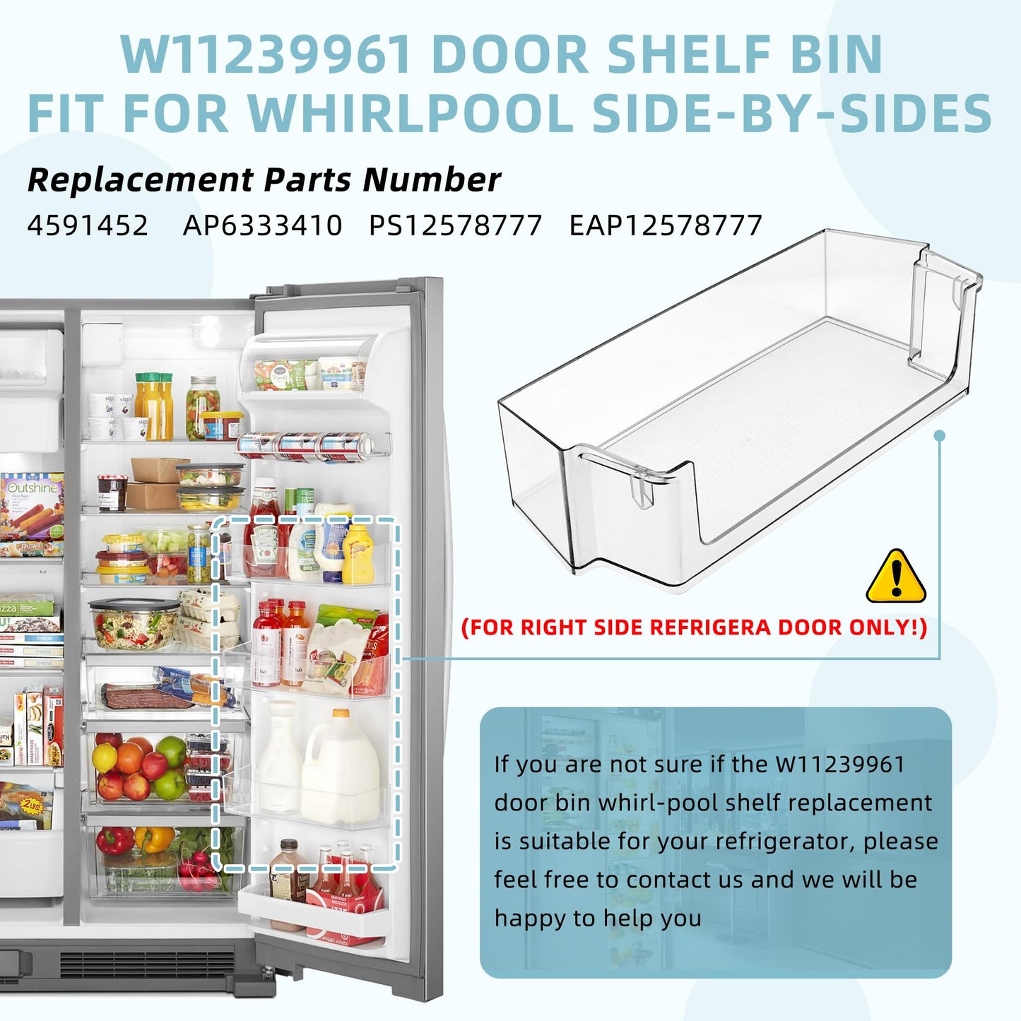 Upgraded W10900538 W11239961 Refrigerator Door Shelf Bin (RIGHT) RD12