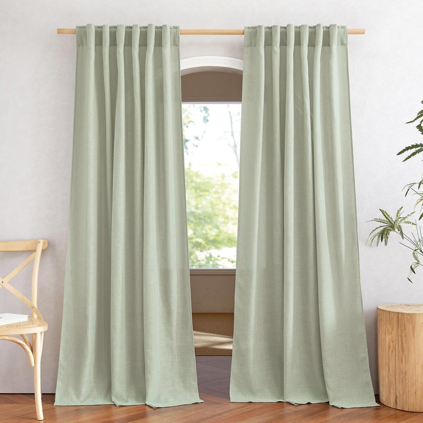 NICETOWN White Semi Sheer Kitchen Curtains 30 inch Length, Rod Pocket & Back Tab Faux Linen Blend Privacy with Light Filtering Window Drapes for Cafe, W34 x L30, 2 Panels BST220