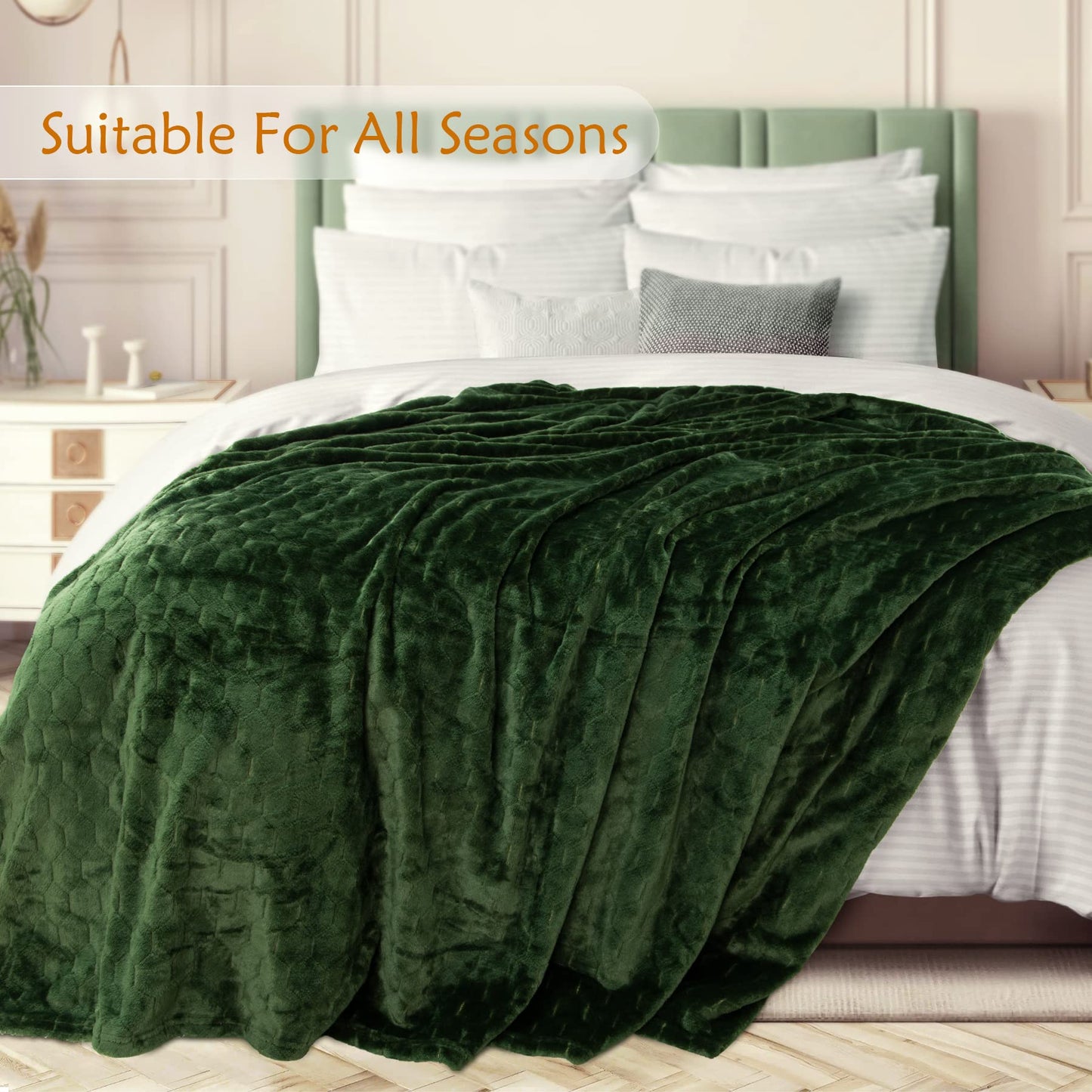 TOONOW Fleece Blanket Super Soft Cozy Throw Blanket 50" x 60", Lightweight Fuzzy Comfy Textured Flannel Blanket Warm Plush Throw Blankets for Couch, Sofa, Bed, Emerald WN420