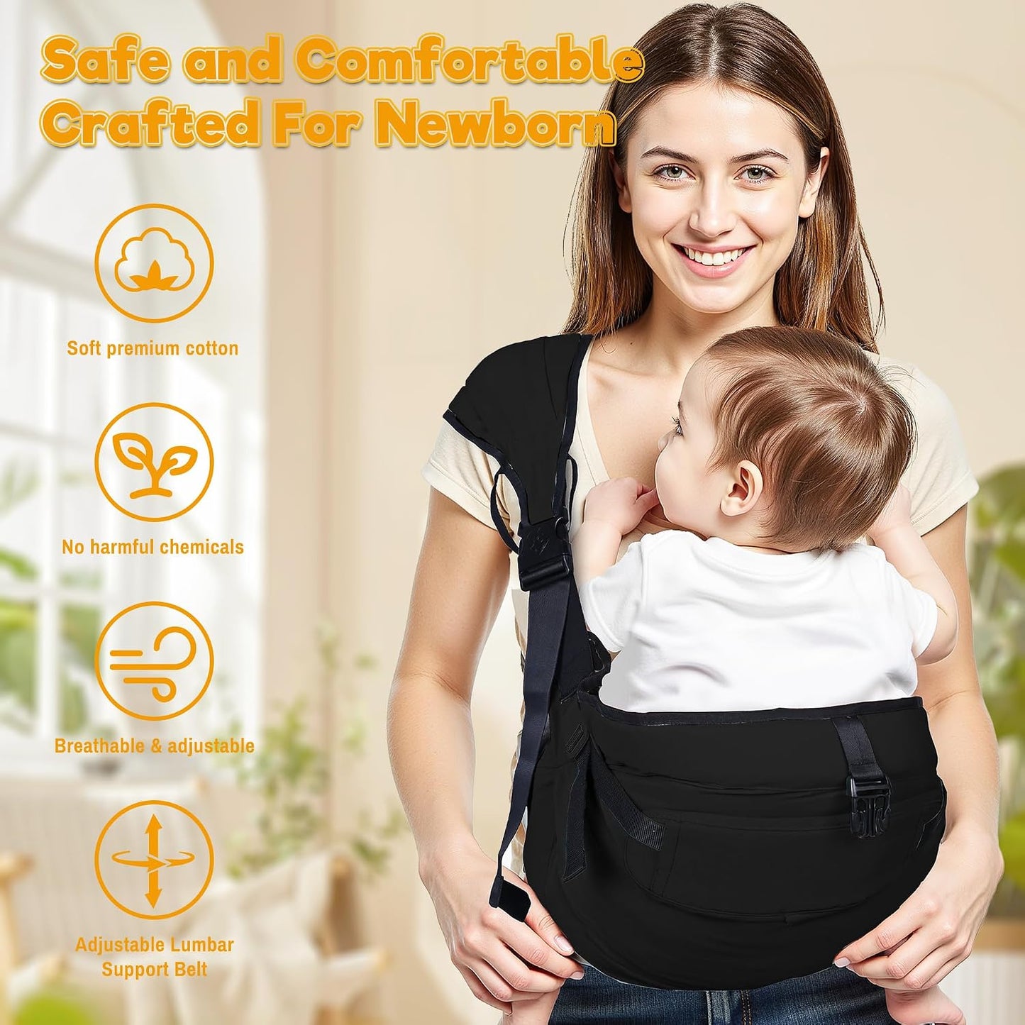 Baby Carrier Newborn to Toddler,Adjustable & Lightweight Baby Sling Carrier,Toddler Carrier 25-60 lbs,Ideal for Home,Shopping,and Travel WN420