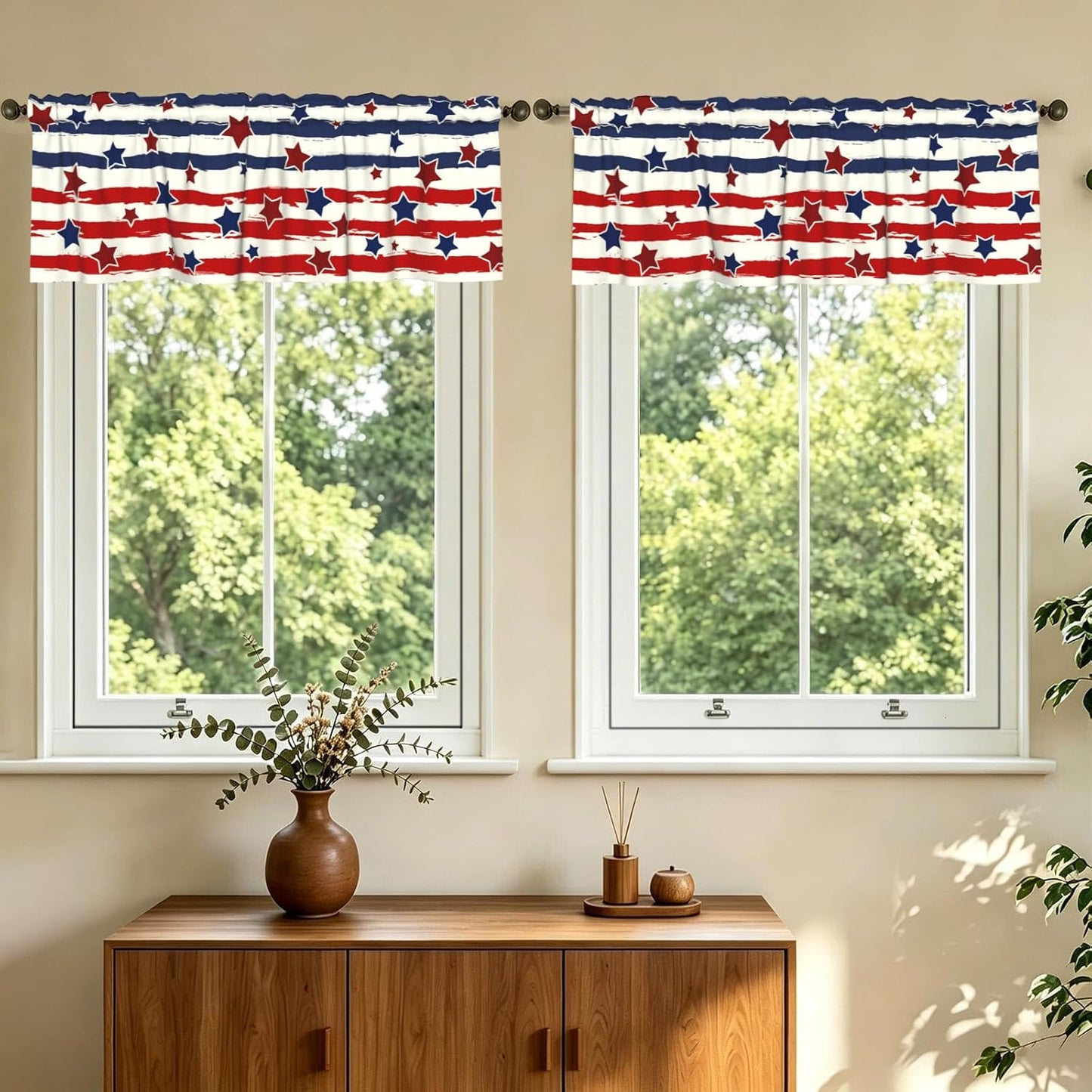 4th of July Kitchen Valances for Windows 2 Pack 54"x18" Patriotic Stars and Stripes Short Curtains Americana Independence Day Memorial Day Window Treatment Rod Pocket Valance for Living Room Decor BST326L