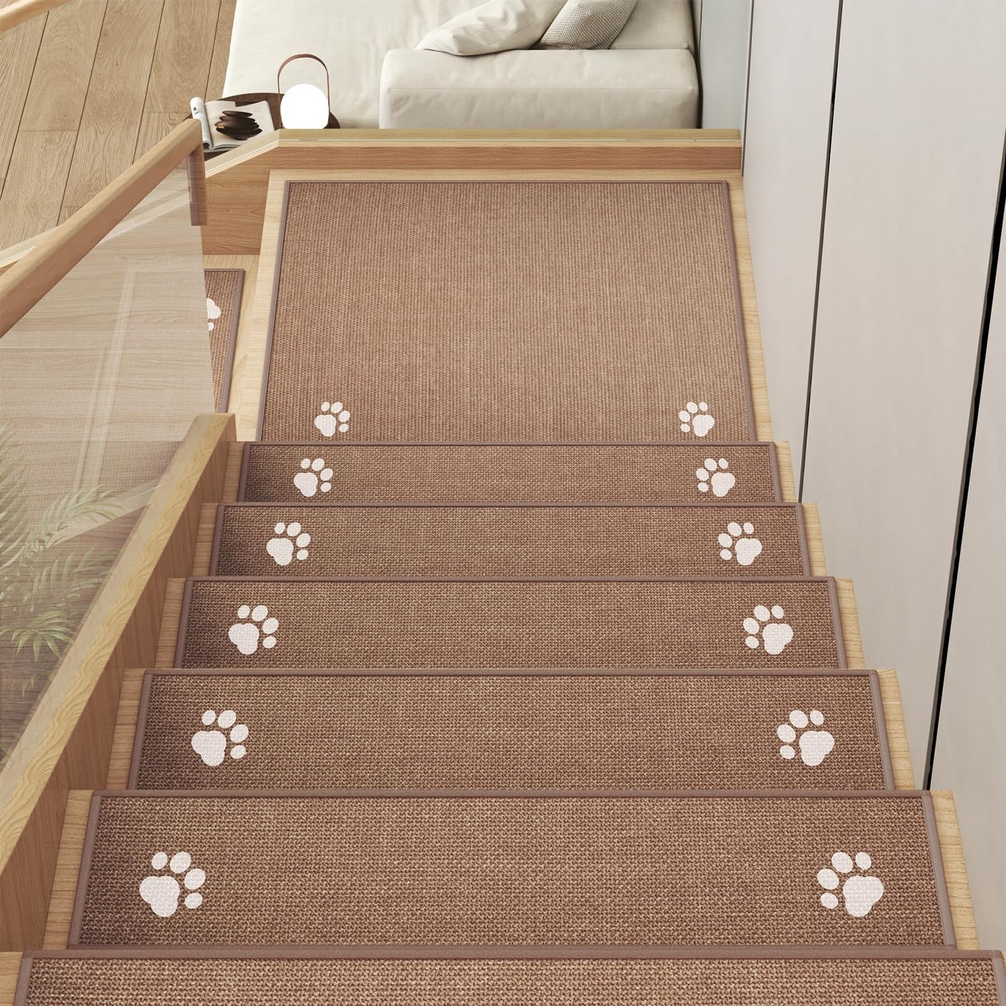 YDKGL Stair Treads Non Slip Indoor 4PCS, Rubber Backing Stair Runner Rugs for Wooden Steps, Residue Free Stair Carpet Treads for Kids Elders and Pets, Machine Washable Stair Mats, Gray, 8" x 30" WN420