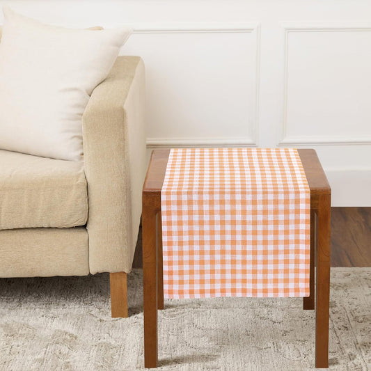 Solino Home 100% Pure Linen Table Runner Apricot, Gingham Check 14 x 36 in | Table Runners for nightstands, end tables, coffee tables and dressers | checkered weave, mitered corners | OEKO-TEX Certified BST326SOLH