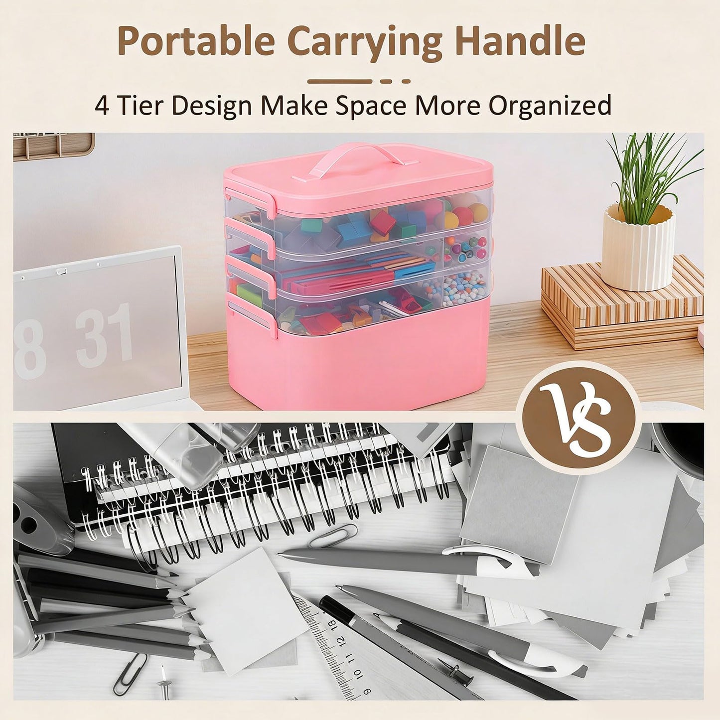 Gifhomfix 4-Layer Plastic Craft Organizers and Storage Box with Removable Trays, Storage Containers with lids and Handle, Art Supply Storage Organizer for Organizing Bead, Sewing, Tool（Green） BST220