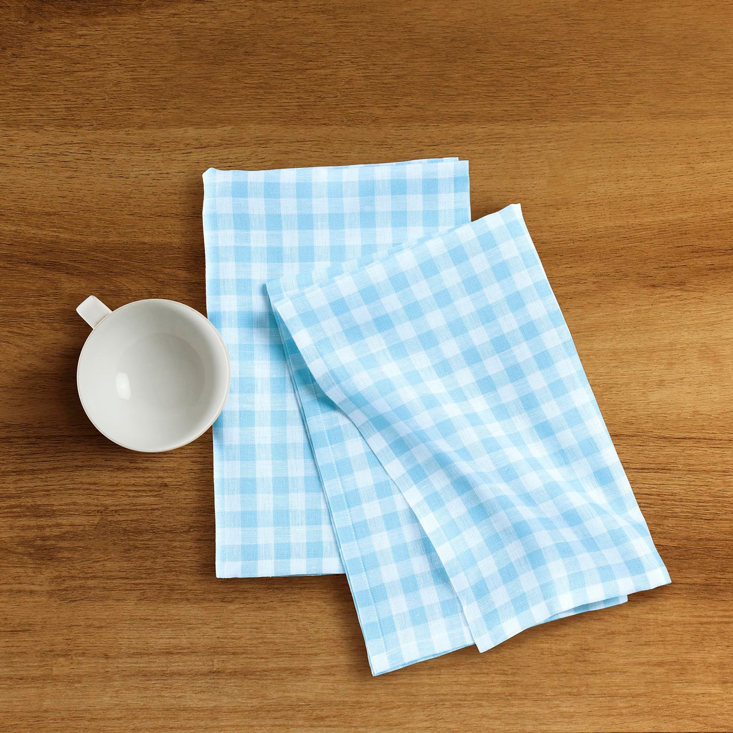 Solino Home 100% Linen Tea Towels Blue Bell Check, 16.5 x 26.5 in, Set of 2 | Buffalo Check Tea Towels absorbent and quick drying; buffalo checkered weave, mitered corners; Pure Linen; OEKO-TEX Certified BST326SOLH