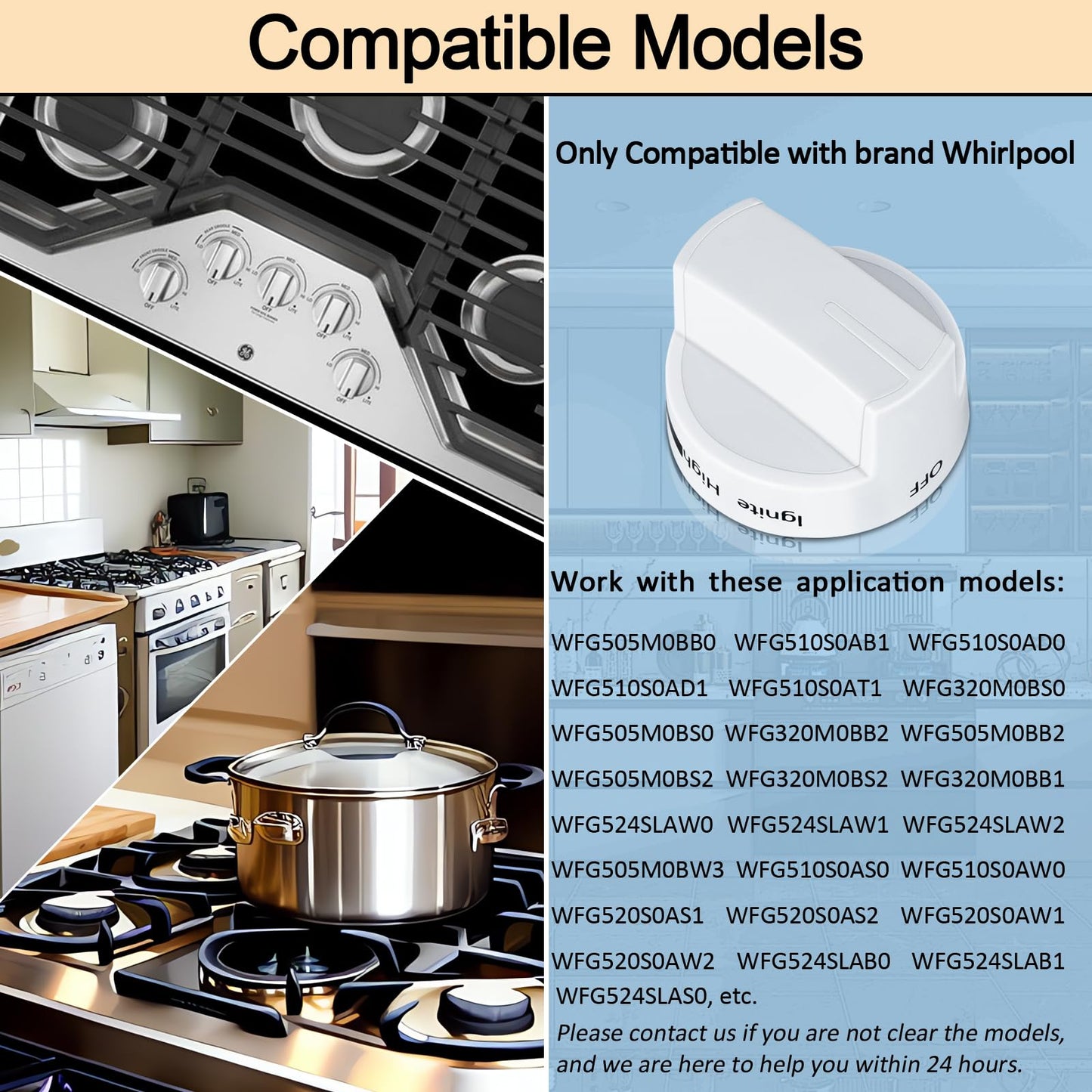 5 Pieces Upgrade W10339442 Stove Knobs Replacements, Only Compatible with Whirlpool Gas Range/Oven/Stove Knobs (Black) BST220
