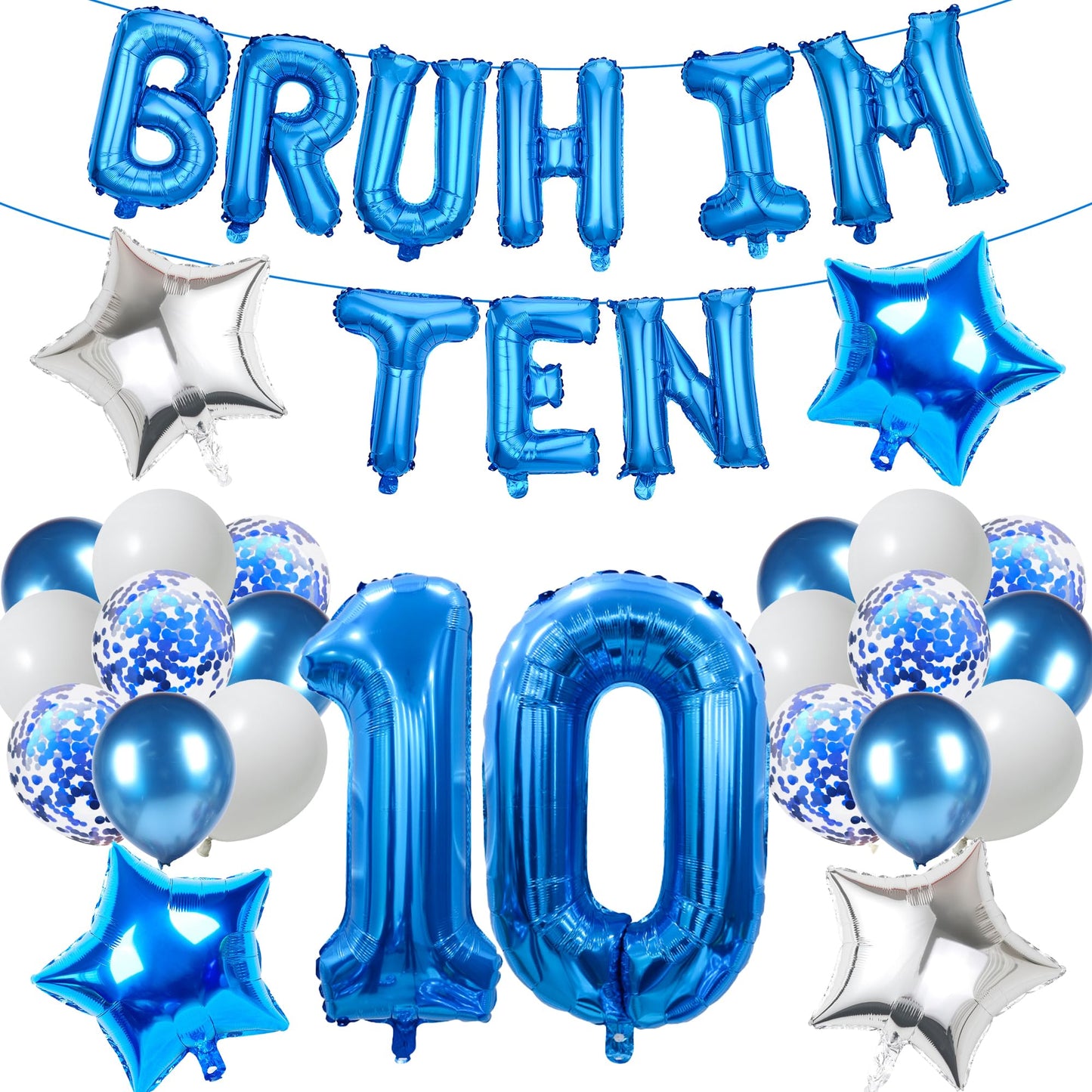 9th Birthday Decoration Balloon Banner - 33 Pcs Blue Bruh Im Nine Letter Banners Number 9 Star Foil Latex Balloons for Boys And Girls Happy Birthday Celebration Party Decor Supplies BST326L