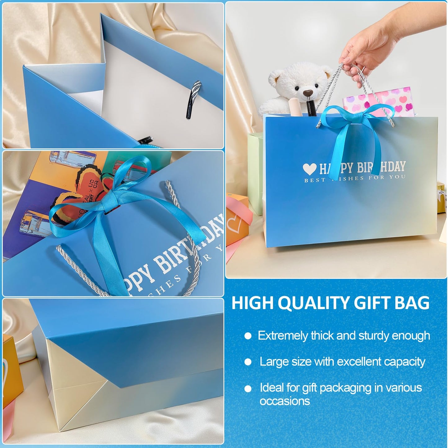 Kecorax Birthday Gift Bag for Women, 14" Large Birthday Bags Set for Girls with Tissue Paper, Card and Ribbons, Suitable for Birthday-themed Parties BST220