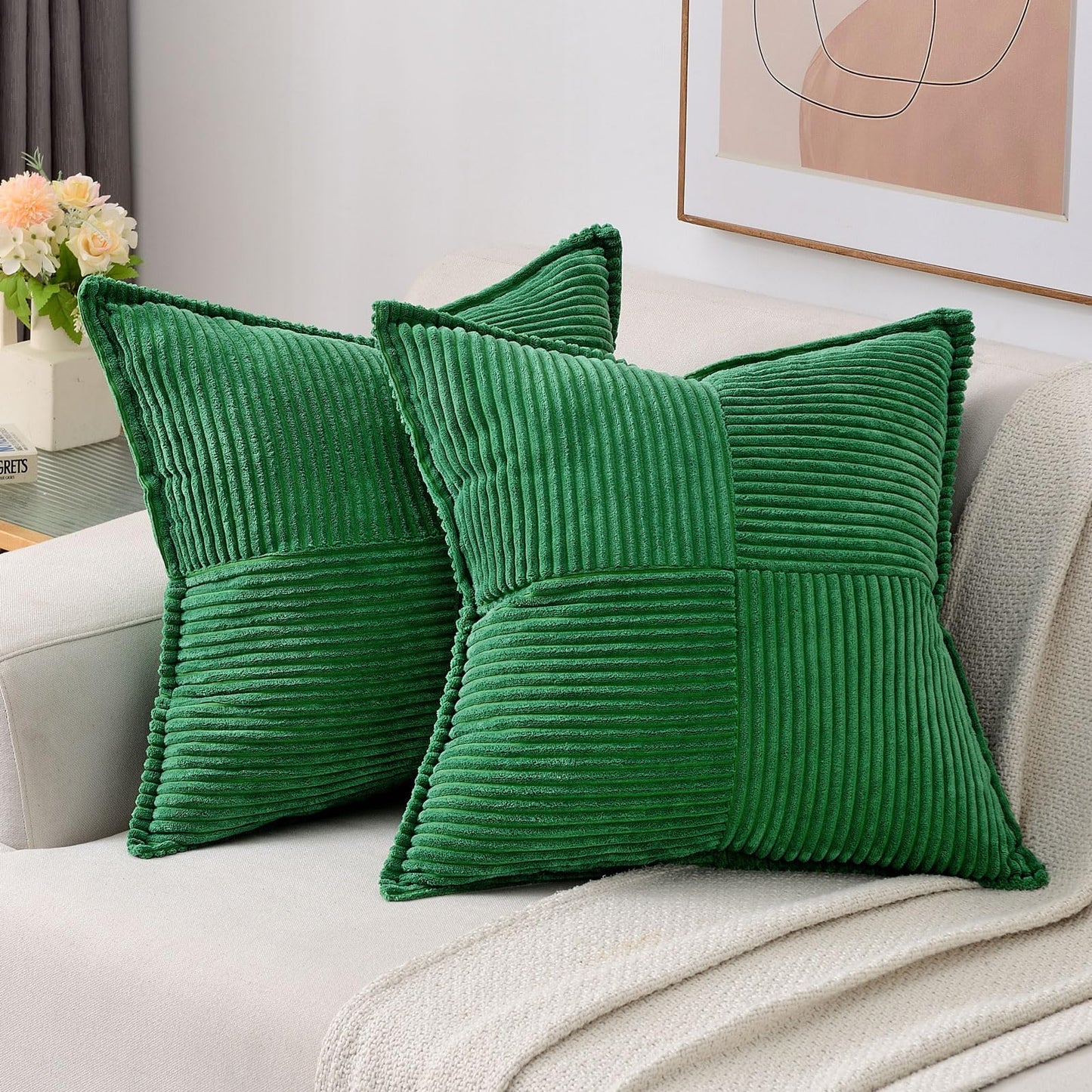 HAUSSY Pack of 2 Corduroy Throw Pillow Covers26x26 Inch, Rust | Decorative Striped Soft Boho Farmhouse Pillowcases, Machine Washable, Couch Bed Sofa Living Room Home Decor, No Insert BST202