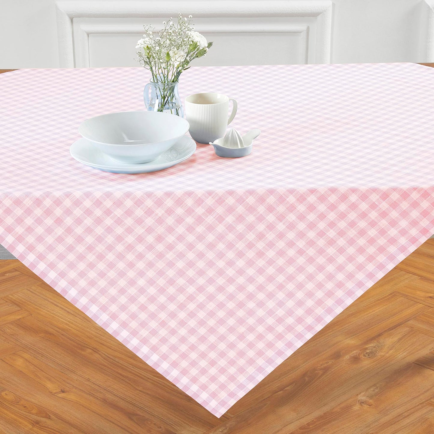 Solino Home 100% Linen Table Cloth, Throw Apricot, Gingham Check 52 x 52 in | Checkered Linen Tablecloth a neat topper for bistro, card and side tables | checkered weave | Pure Linen | OEKO-TEX Certified BST326SOLH