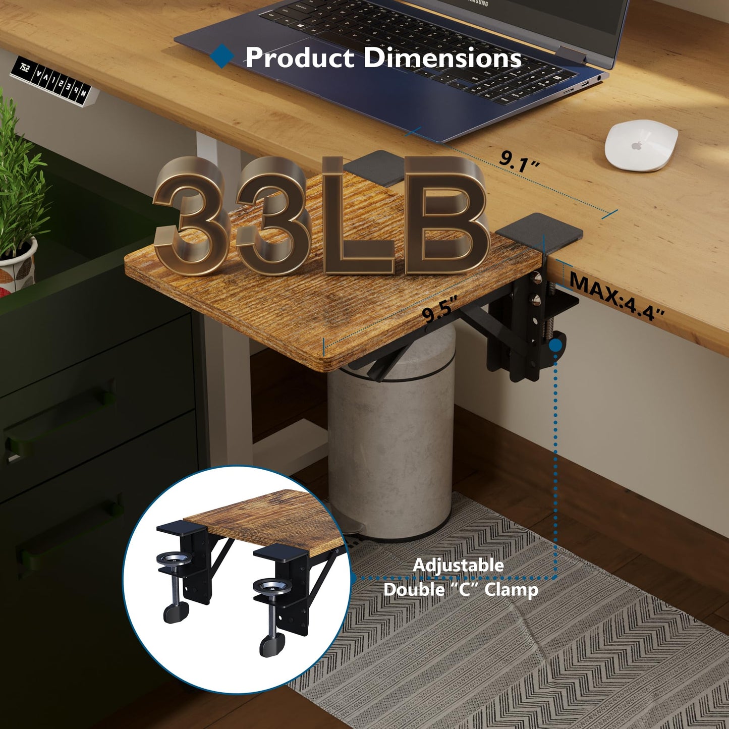 BONTEC Ergonomic Desk Extender Tray, 9.5"x9.1" Wrist Rest Shelf | 90°Foldable Elbow Support, Table Mount Arm, Clamp on Computer Arm Rest for Desk, Office & Home Use,Durable Easy to Install BST202