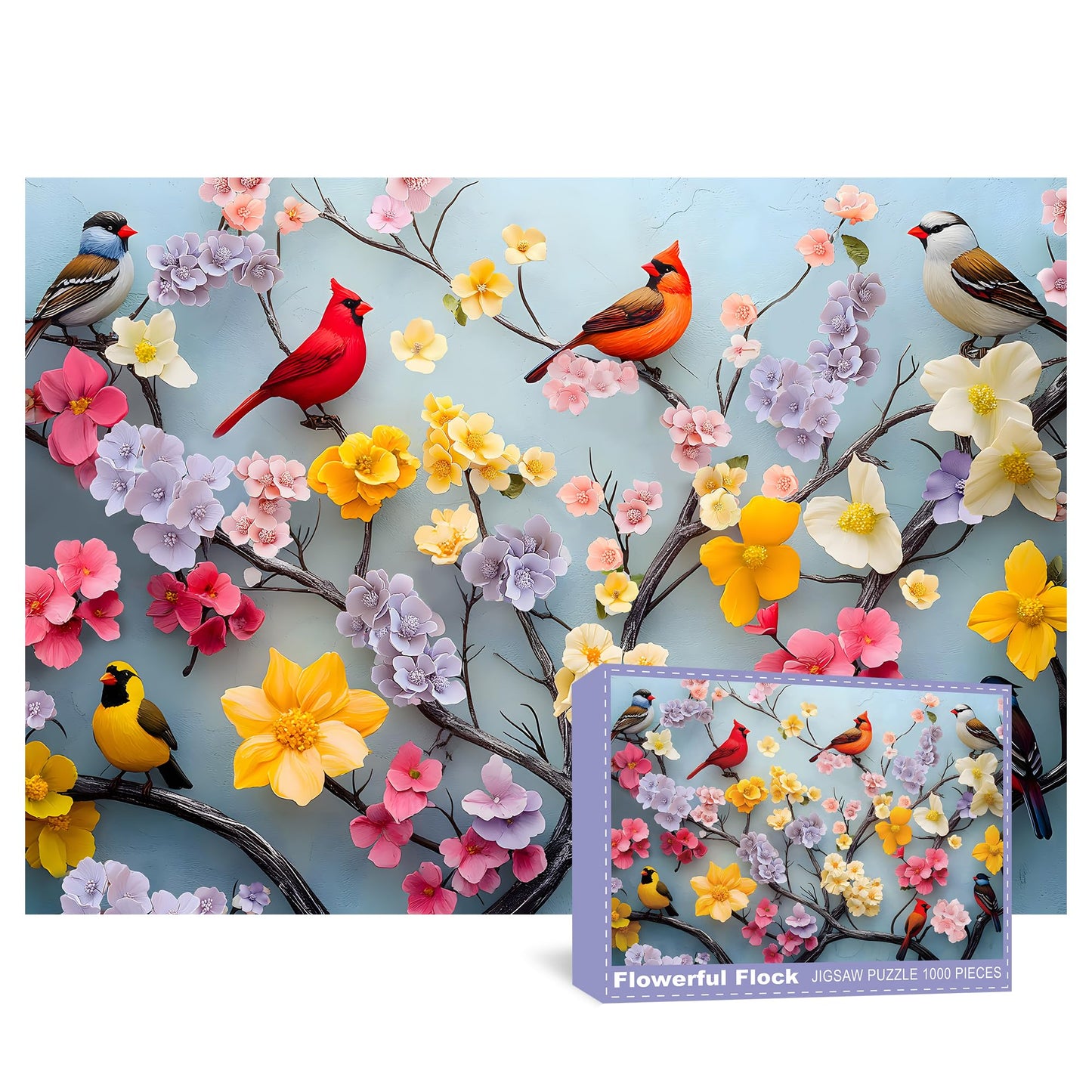 Puzzles for Adults 1000 Pieces, Flower Mosaic Jigsaw Puzzles - Hummingbird in Blossom, Piece Relax Puzzles for Family WN420