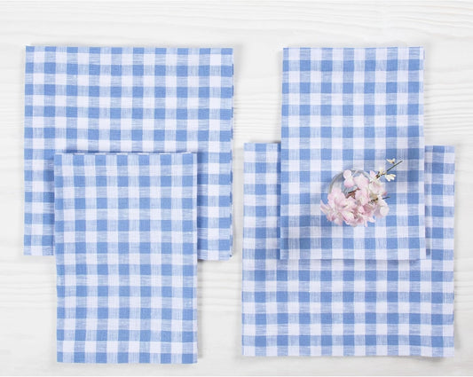 Solino Home 100% Linen Napkins Hydrangea Blue Check, 20 x 20 in, Set of 4 | Gingham Check Cloth Napkins for everyday meals, hosting and gifting; gingham checkered weave; Pure Linen; OEKO-TEX Certified BST326SOLH