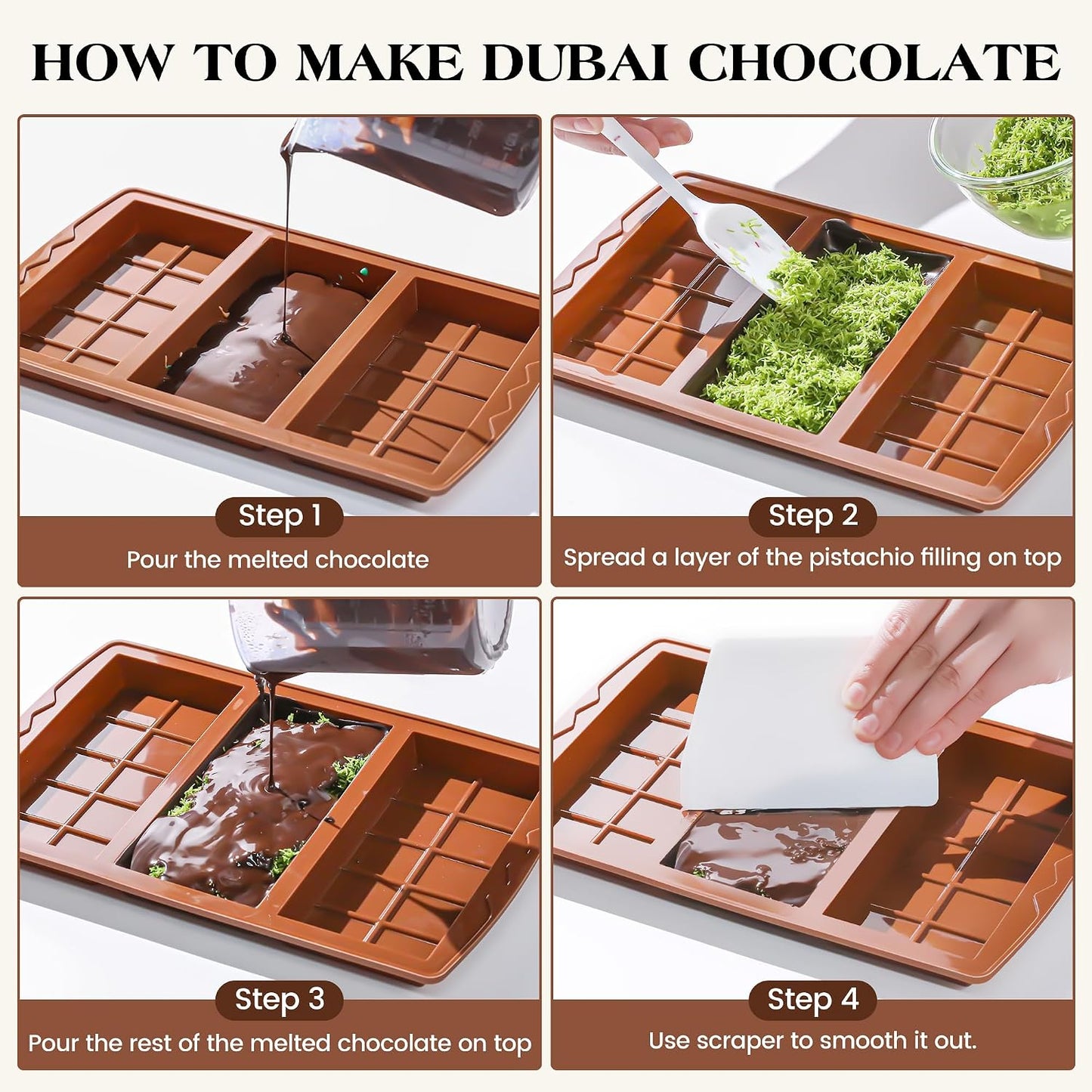 KASHME 2 Pcs Chocolate Bar Mold Deep Dubai 0.85 Inch Stuffed Chocolate Molds Silicone Large Break Apart Silicone Molds (10 Snap + 5 Snap） BST326L