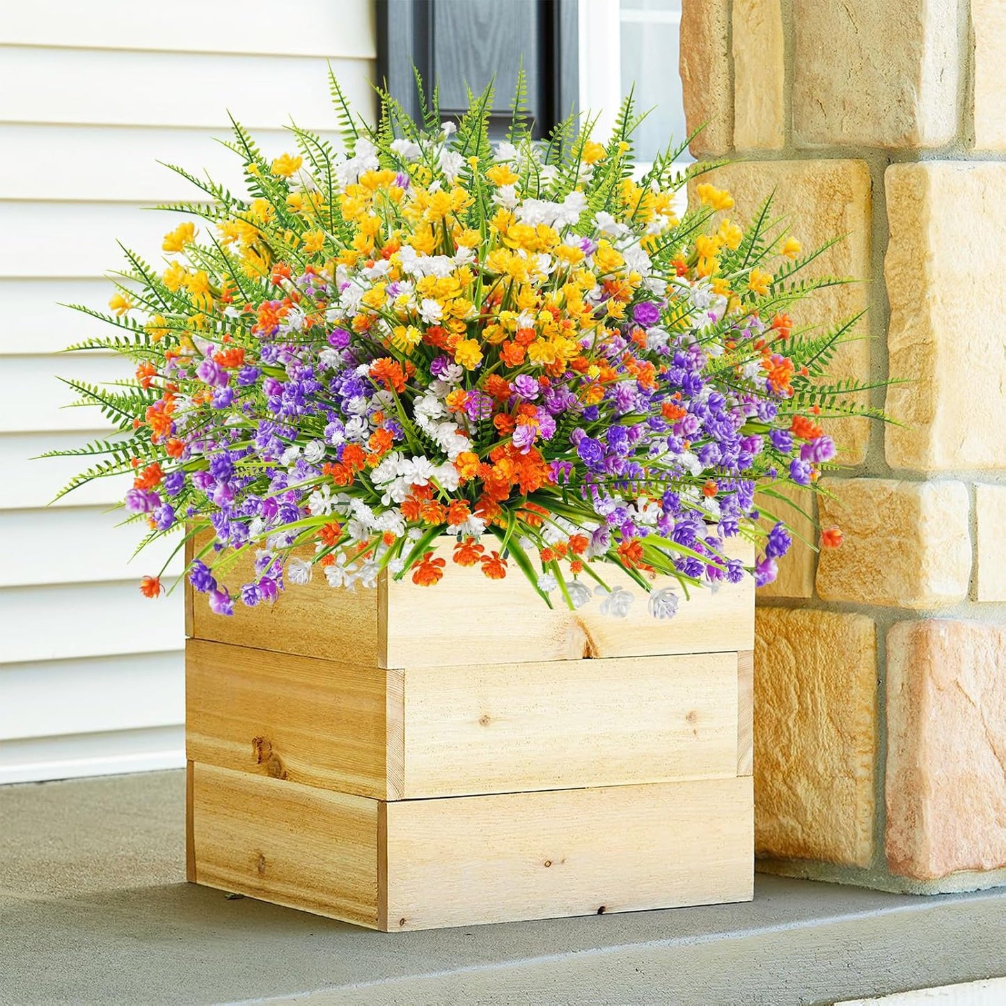 Uieke 24PCS Artificial Flowers for Outdoors UV Resistant Fake Flowers with Bostern Ferns Shrubs Faux Plastic Greenery Plants for Outdoor Garden Window Box Home Indoor Decor BST326H