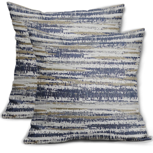 Navy Blue Grey Gray Pillow Covers 18x18 Set of 2 Abstract Plaid Pattern Decorative Outdoor Pillowcases Farmhouse Throw Cushion Case Couch Sofa Bed Decor BST220