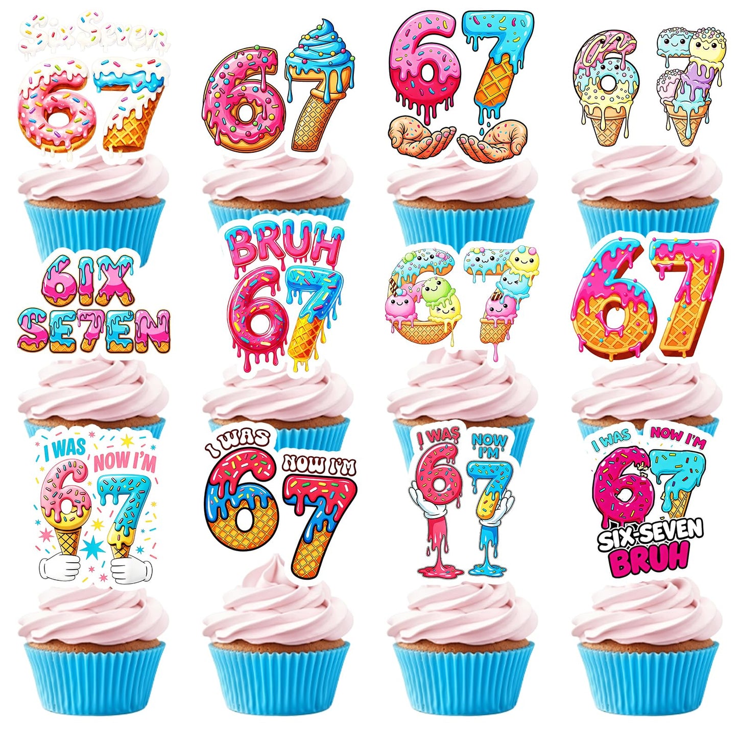 Baseball Birthday Party Decorotions - 24 PCS Ice Cream Drip Baseball Theme Cupcake Toppers, Boys Girls Sports Birthday Party Decorotions Supplies BST326L