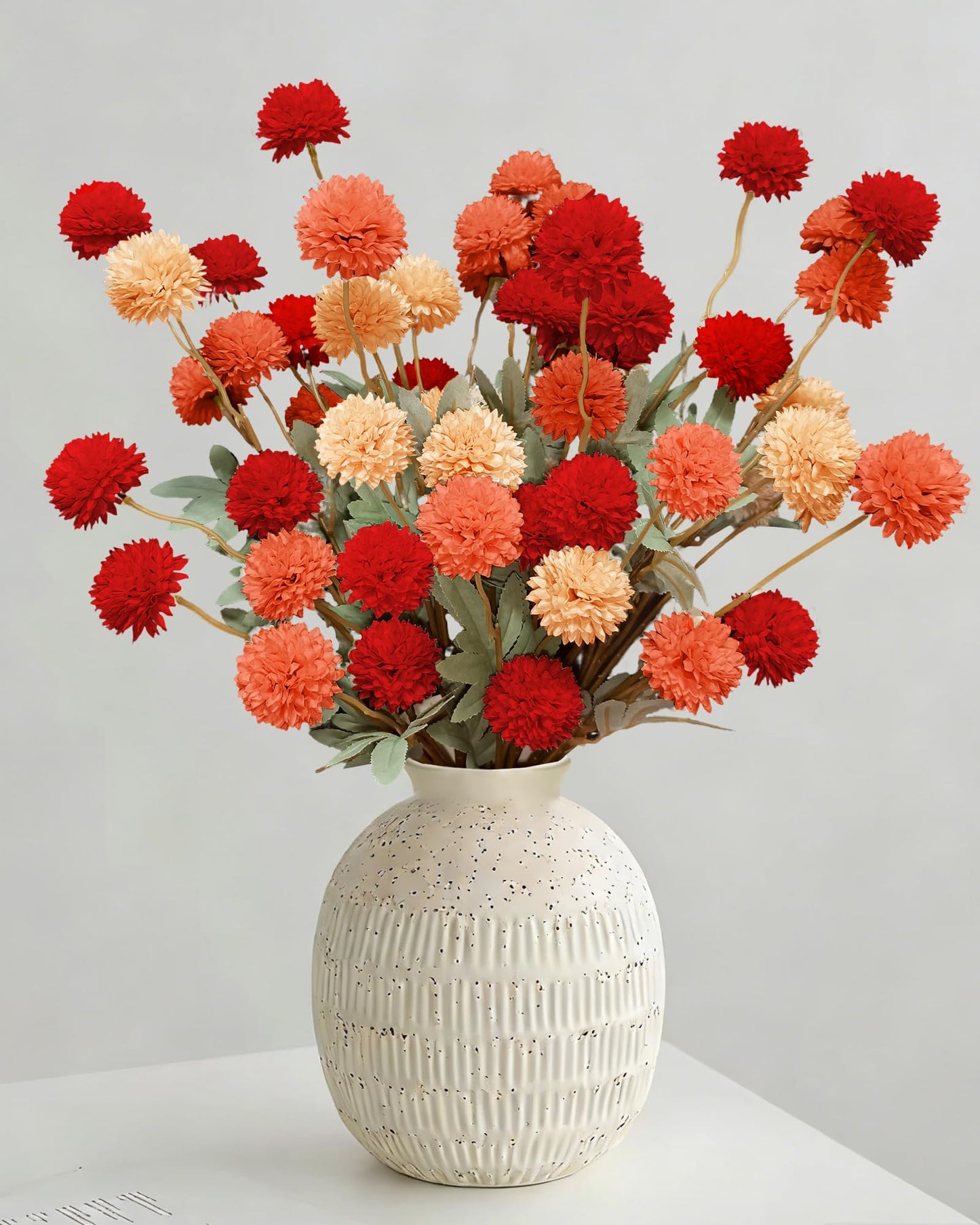 Beige Faux Silk Mums Artificial Flowers, 8Pcs Fall Fake Kiku Small Mini Chrysanthemum Pom Pom Stems for DIY Bouquets Centerpieces Vase Autumn Home Decorations Floral Arrangement BST202