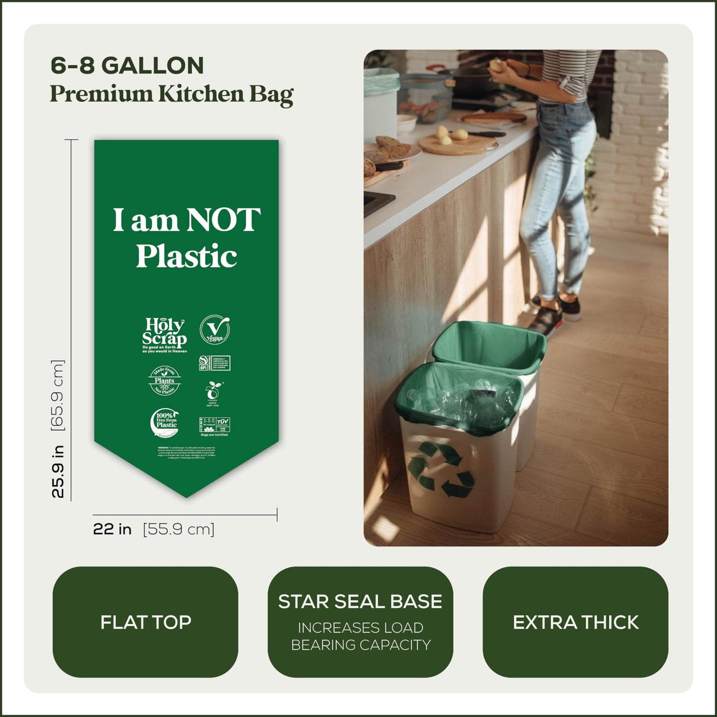 Small Compostable Trash Bags - 2.6 Gallon, 100 Pack, 100% Plastic-Free Decomposing Kitchen Food Waste Trash Can Bags & Liners, Thick Countertop Garbage, Bathroom & Bio Bin Bags
