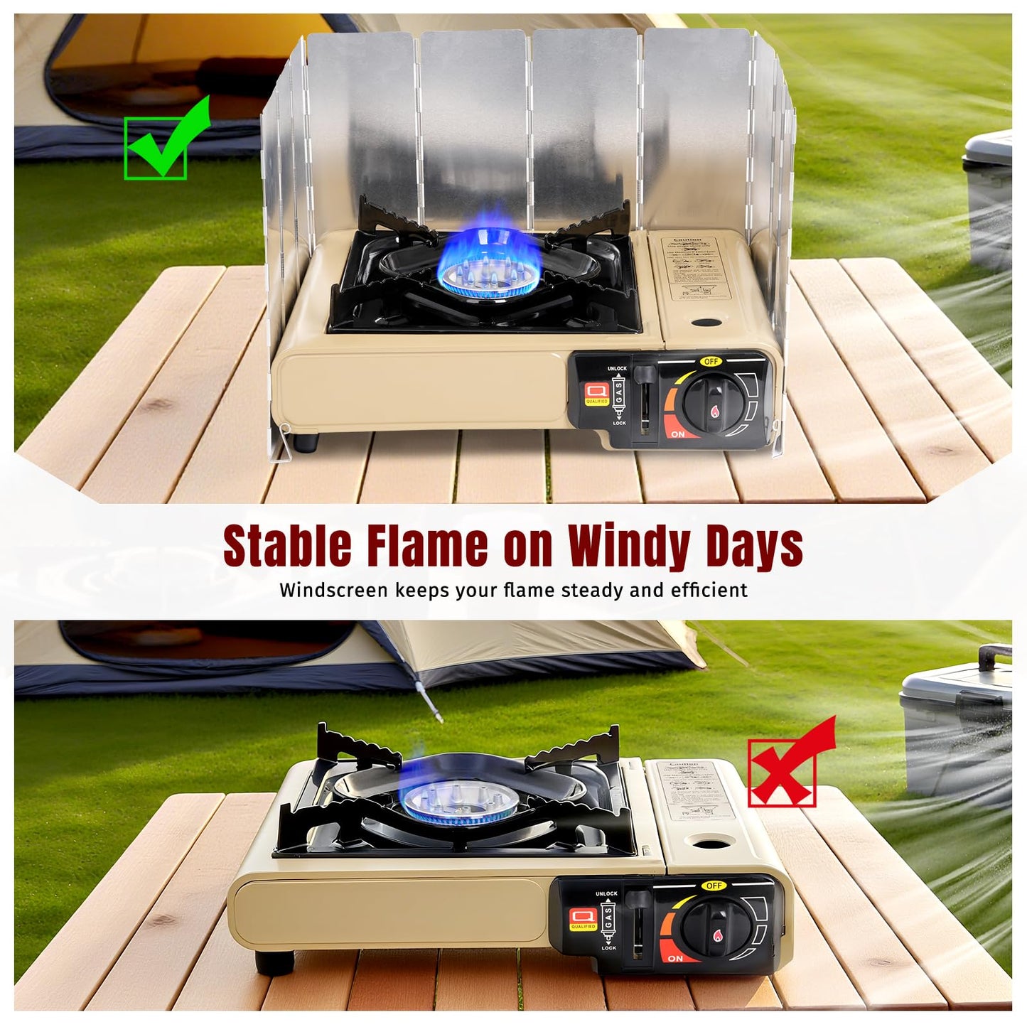SHINESTAR 7800 BTU Dual Fuel Camping Stove, Propane Portable Gas Stove | Propane or Butane Camp Stove with Adjustable Heat Dial, Carry Case & Propane Adapter Hose,for Outdoor Cooking and Emergencies BST326H