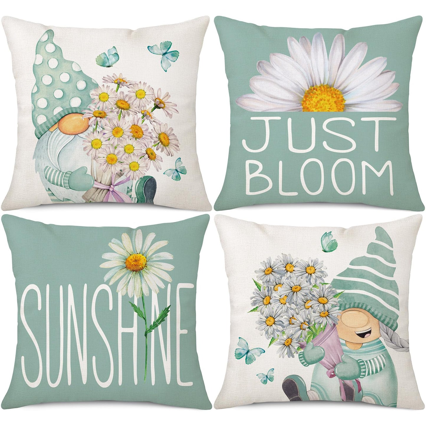 Spring Easter Pillow Covers 18x18 Set of 2 Rabbit Bunny Carrot Truck Spring Flowers Decorative Throw Pillow Covers for Home Office Sofa Bed Couch BST326L