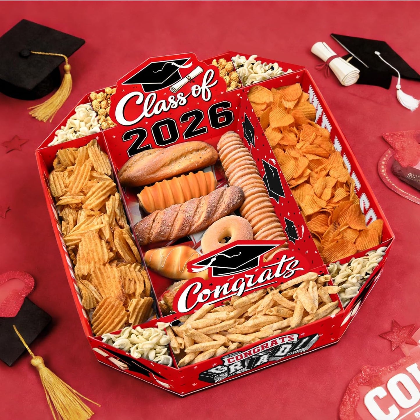 Gatherfun 2026 Graduation Party Supplies Kit - Class of 2026 Decor Set with Congrats Grad Food Trays, Graduation Decorations & Favors for a Memorable Grad Party（Red & Black） BST326H