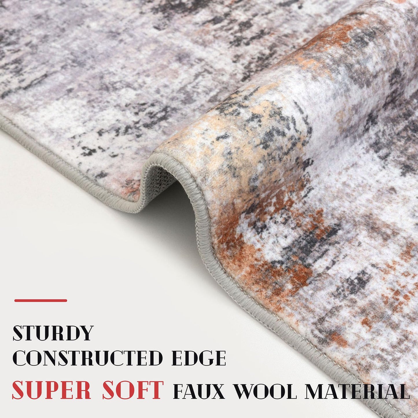 Lansny Modern Abstract Runner - 2x5, Beige Grey Washable Kitchen Entryway Rug Mat Non-Slip Soft Neutral Hallway Rug Thin Print Faux Wool Carpet for Bedroom Laundry Room Indoor BST220