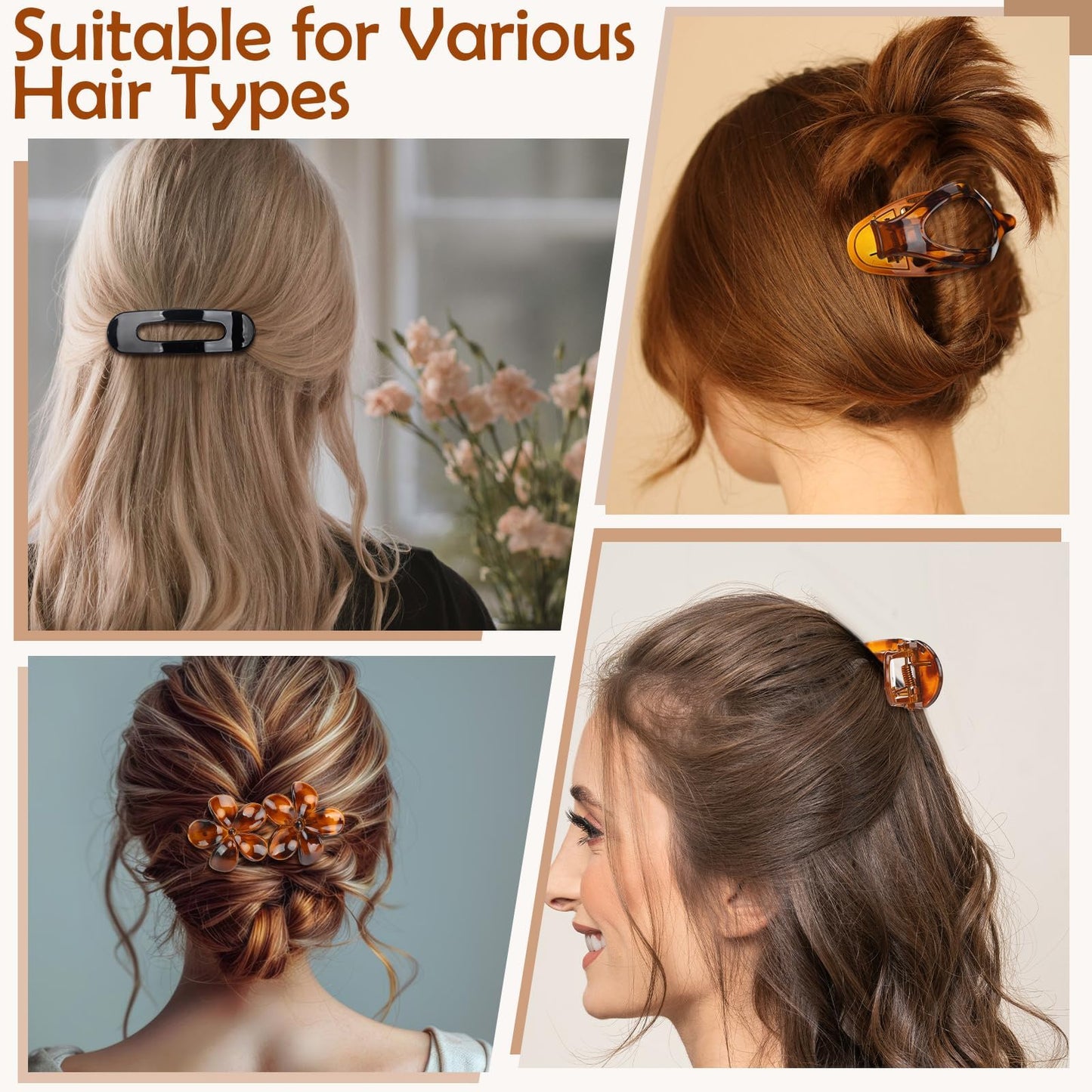 8 Pcs Flat Hair Clips for Women, 2 Styles Large Flat Claw Clips for Women, Strong Hold Non-slip French Hair Clips for Thick Thin Hair, Neutral Color WN420