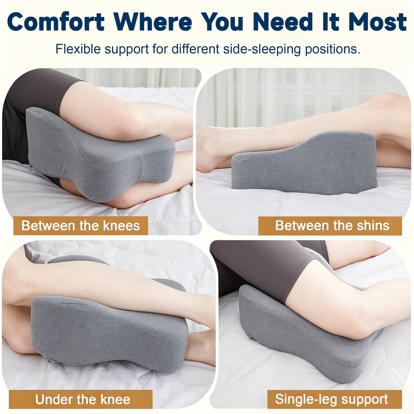 UJPFEO Knee Pillow for Side Sleepers,Leg Pillows for Sciatica,Knees,HIPS,Joints Between Legs,Back Pain Relief When Side Sleeping Spine Alignment Support for Knee Surgery Recovery,Grey WN420