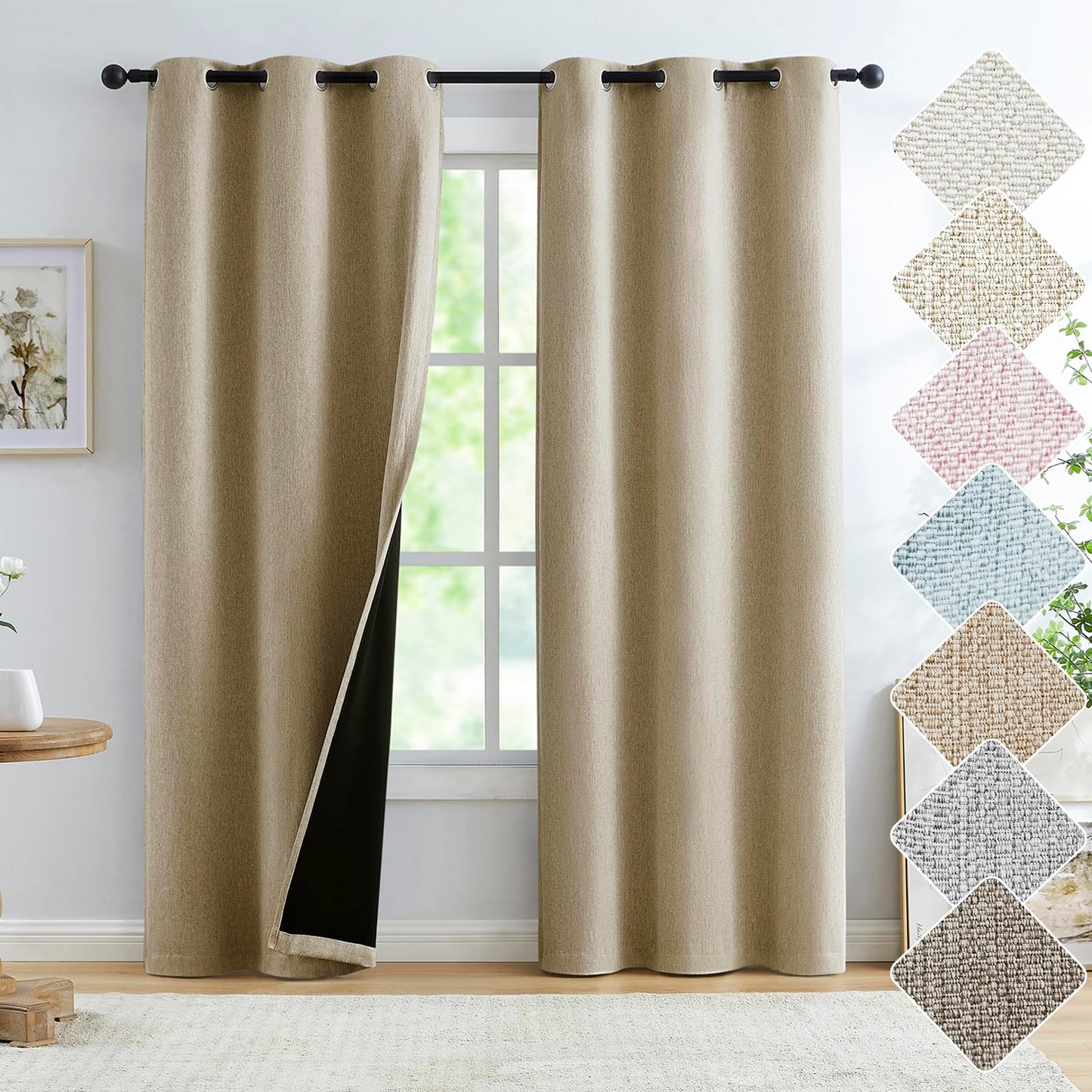 Grey Full Blackout Linen Curtains 84-inch-Long Thermal Insulated Noise Reducing Bedroom Drapes Rustic Farmhouse Triple Weave Window Treatment Set for Theatre, Nursery, 40"x84"x2, Grey BST202