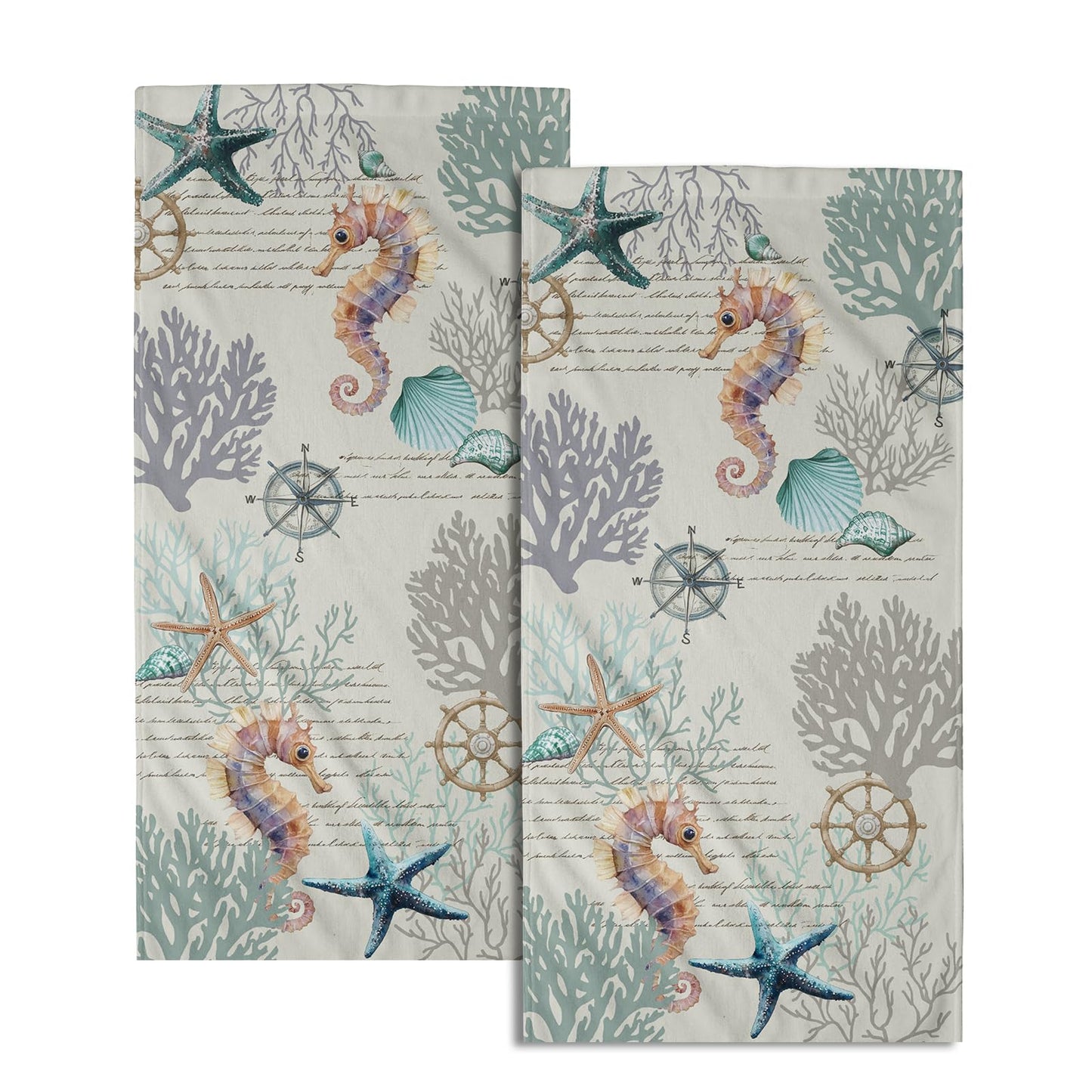 Imiss Coral Starfish Hand Towels for Bathroom，Nautical Coastal Seashell Guest Towels 14.4 x 28.3 Inch Set of 2 Soft Small Bath Towel Kitchen Dish Towels for Home Hotel Gym Spa BST220