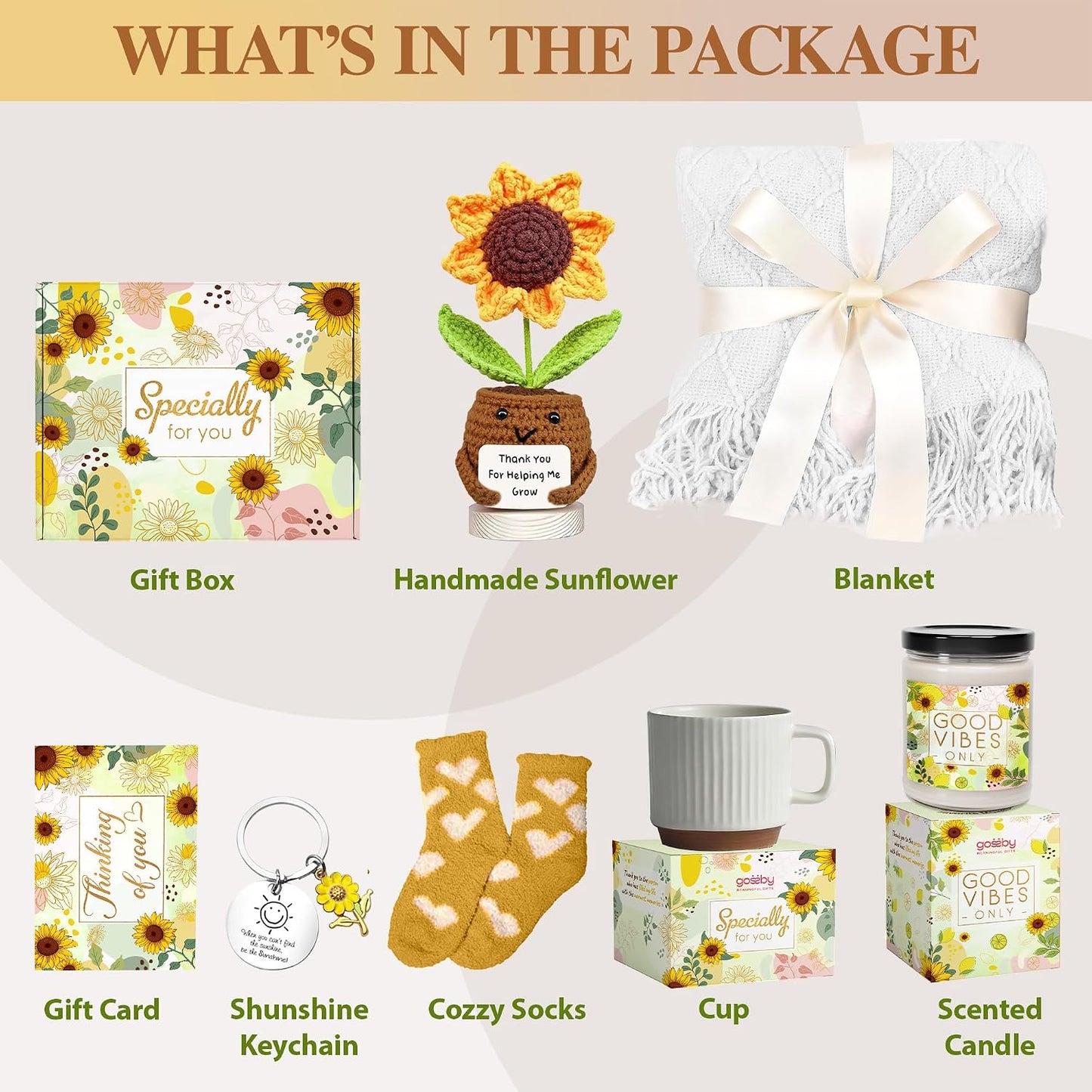 Gossby Sunflower Teacher Appreciation Gift Set Backet - Thank You for Helping ME Grow - Thank You, Birthday, Teacher's Day Gift for Teacher - Spa Self Care Get Well Relaxation Package (6 Pcs) WN420