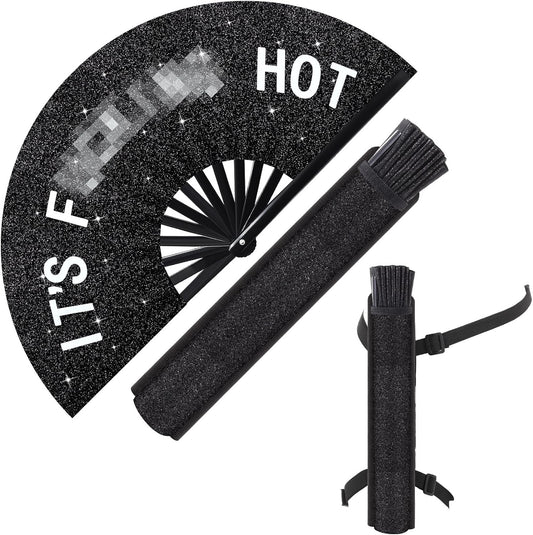 FairySandy Large Rave Fan UV Glow Clack Summer Hand Fan with Thigh Holster for Women Carnival Party Supplies for Carnival Edm Music Festival Club Accessories(Cool Style,Black) WN420