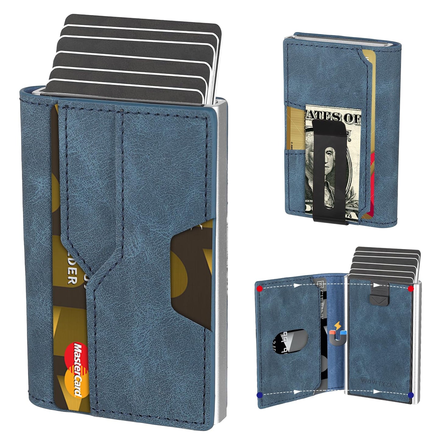 Mens slim Wallet，with RFID Shielding, Holds 9 Cards Easily, metal wallet， card wallet for Men, Minimalist Wallet For Men, Made of aluminum and Pu Synthetic Leather, Includes Cash clip (Black) BST202