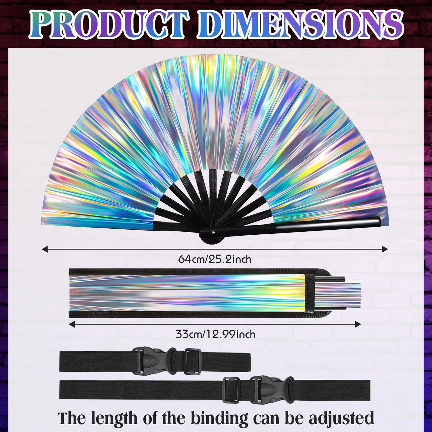 FairySandy Large Rave Fan UV Glow Clack Summer Hand Fan with Thigh Holster for Women Carnival Party Supplies for Carnival Edm Music Festival Club Accessories(Cool Style,Black) WN420
