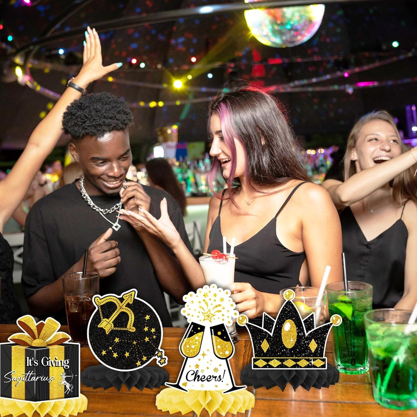 Sagittarius Birthday Honeycomb Centerpieces Party Decorations, Black Gold Zodiac Sagittarius Honeycomb Centerpieces for Horoscope, Astrology November December Bday Party Decorations, Favors BST220