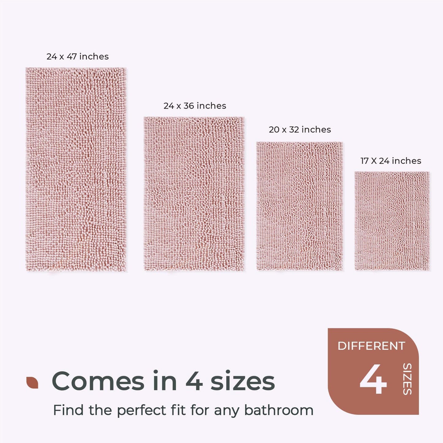 FRESHMINT Chenille Bathroom Rugs Mat 24"x17", Non-Slip Bath Mat for Bathroom Floor & Bathtub, Washable Soft Shower Shag Bath Rugs, Fluffy Thick Water Absorbent Microfiber Shower Mat, Sage Green BST220