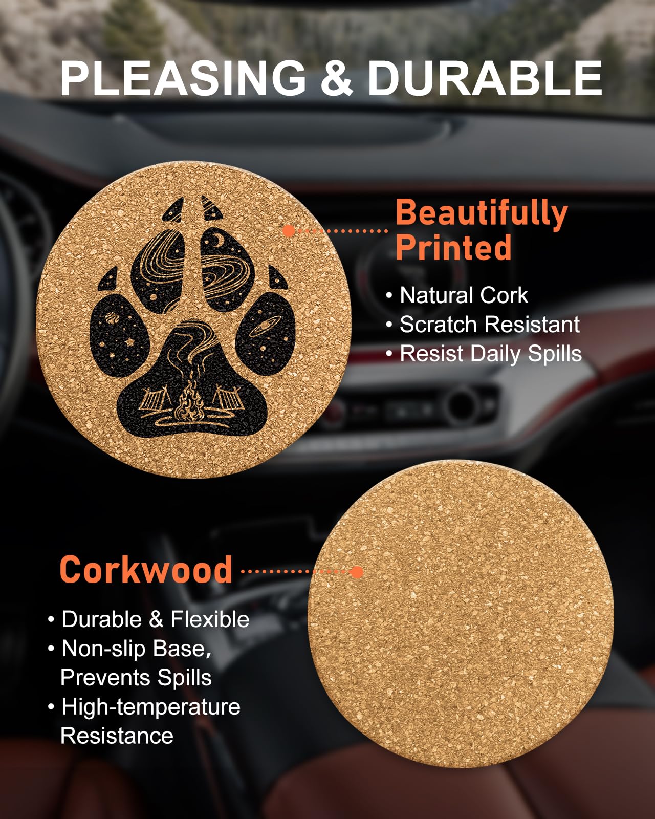 Swooflia Car Coasters for Men - Touch Down Ceramic Car Cupholder Coaster Cool Absorbent Mat Coaster with Cork Base 2 Pack Automotive Cup Holder Accessories New Driver Gifts WN420