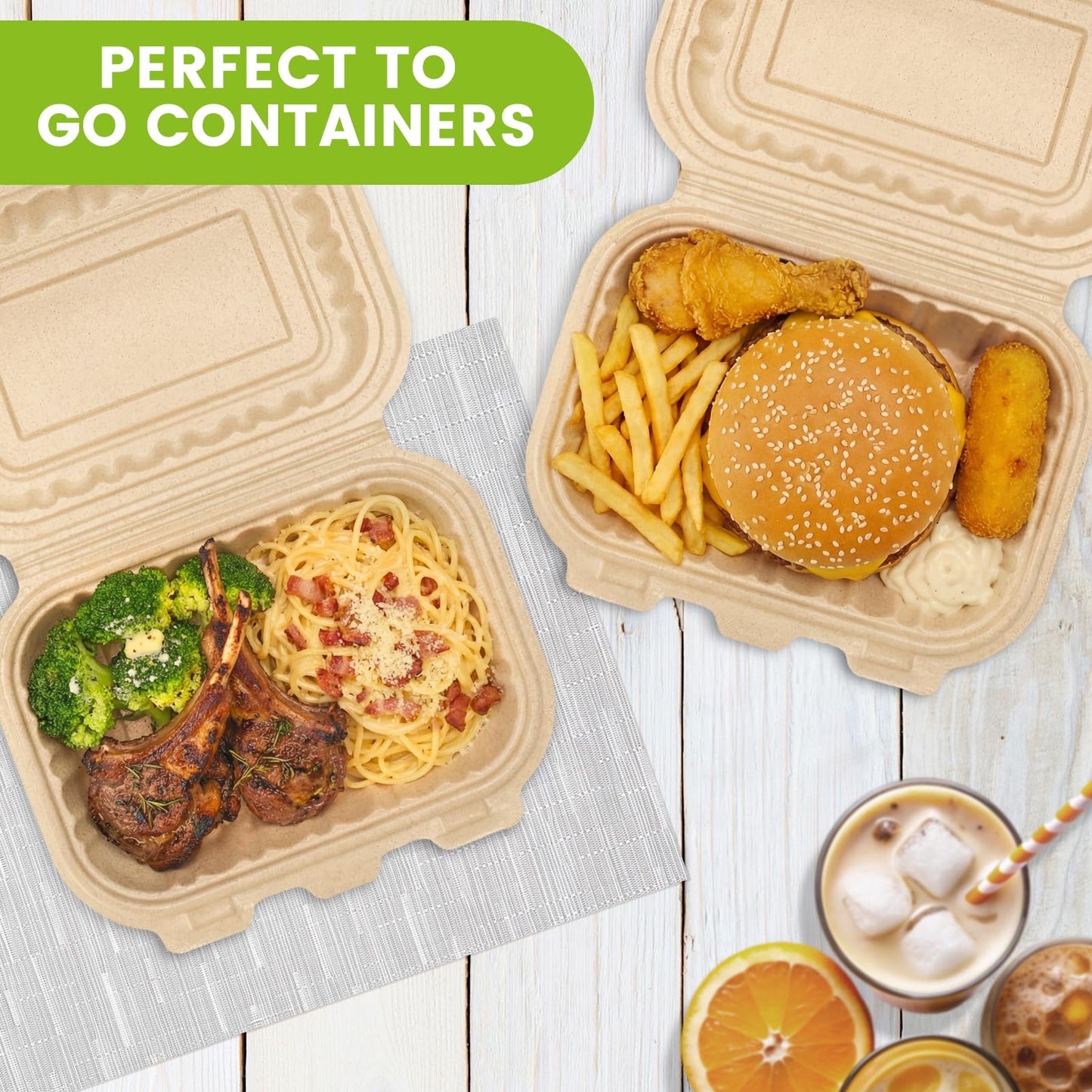 Clamshell Food Containers with Lids, 50 Pack-26oz Take Out Boxes N25