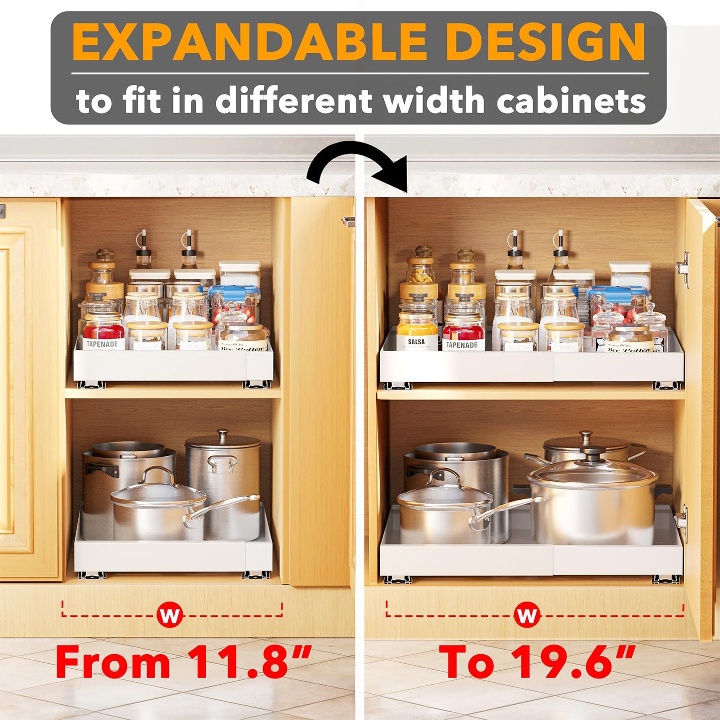 SpaceAid Pull Out Cabinet Organizer, 1 Pack Expandable 11.8"-19.6" (Need to Pull to Wide) N26